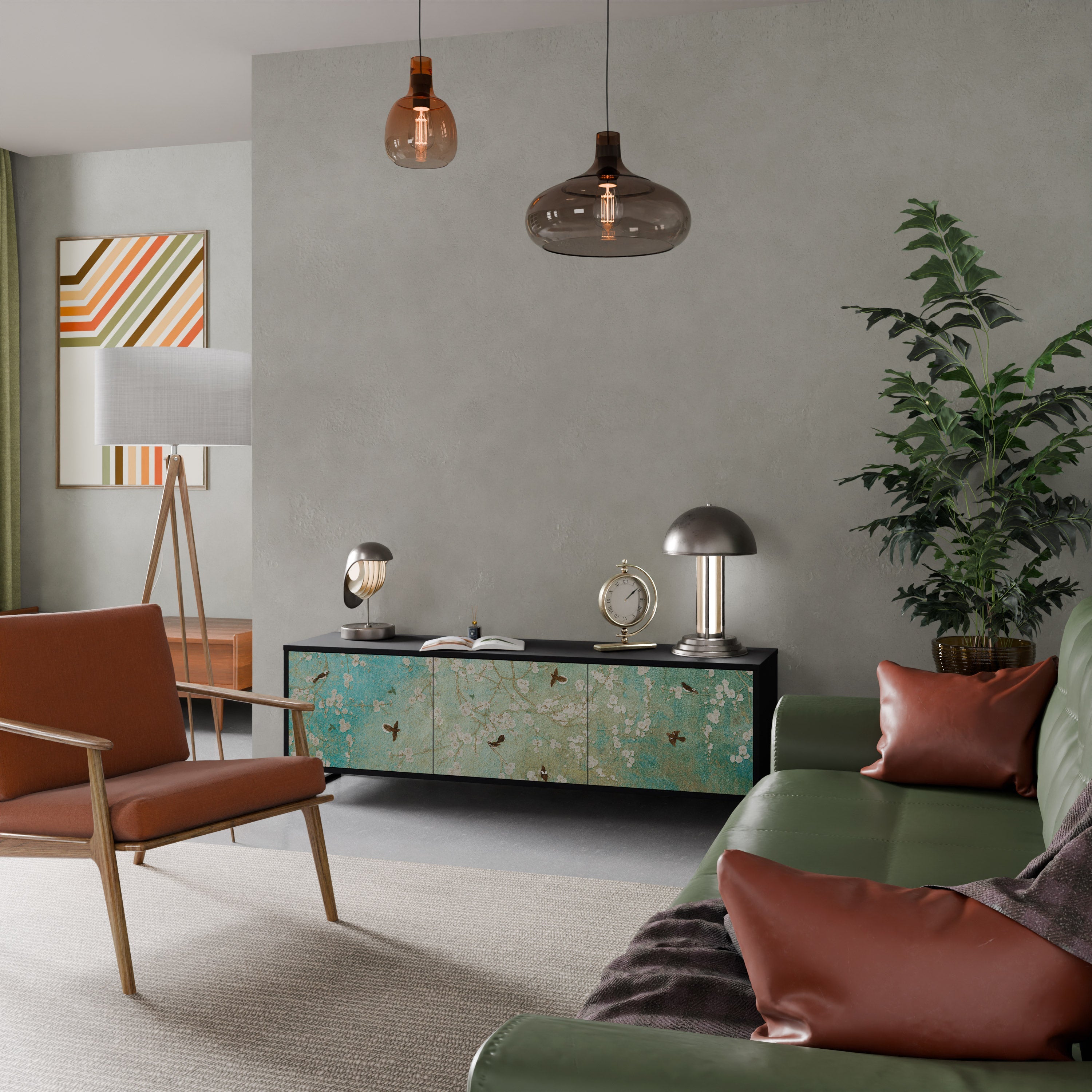 Meuble TV 3 portes BLOOMING CHARM finition noire