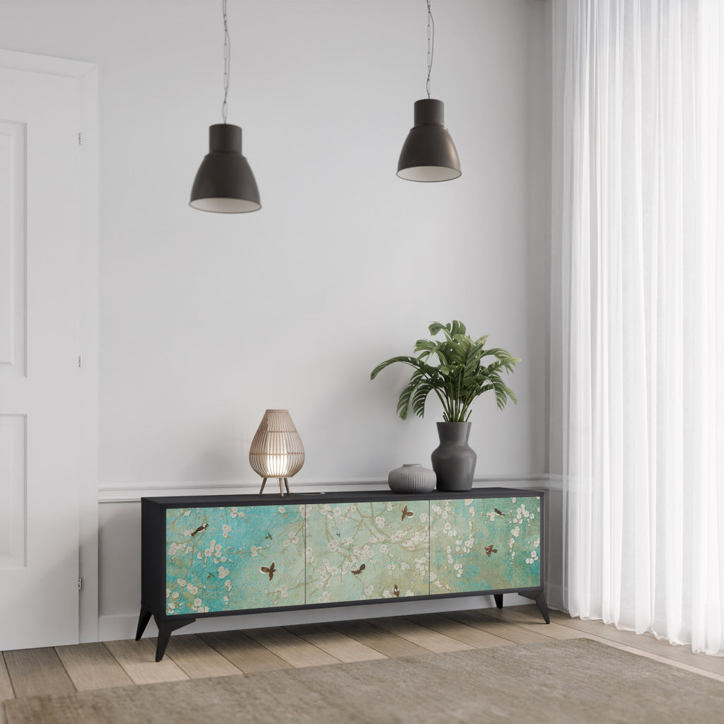 Meuble TV 3 portes BLOOMING CHARM finition noire