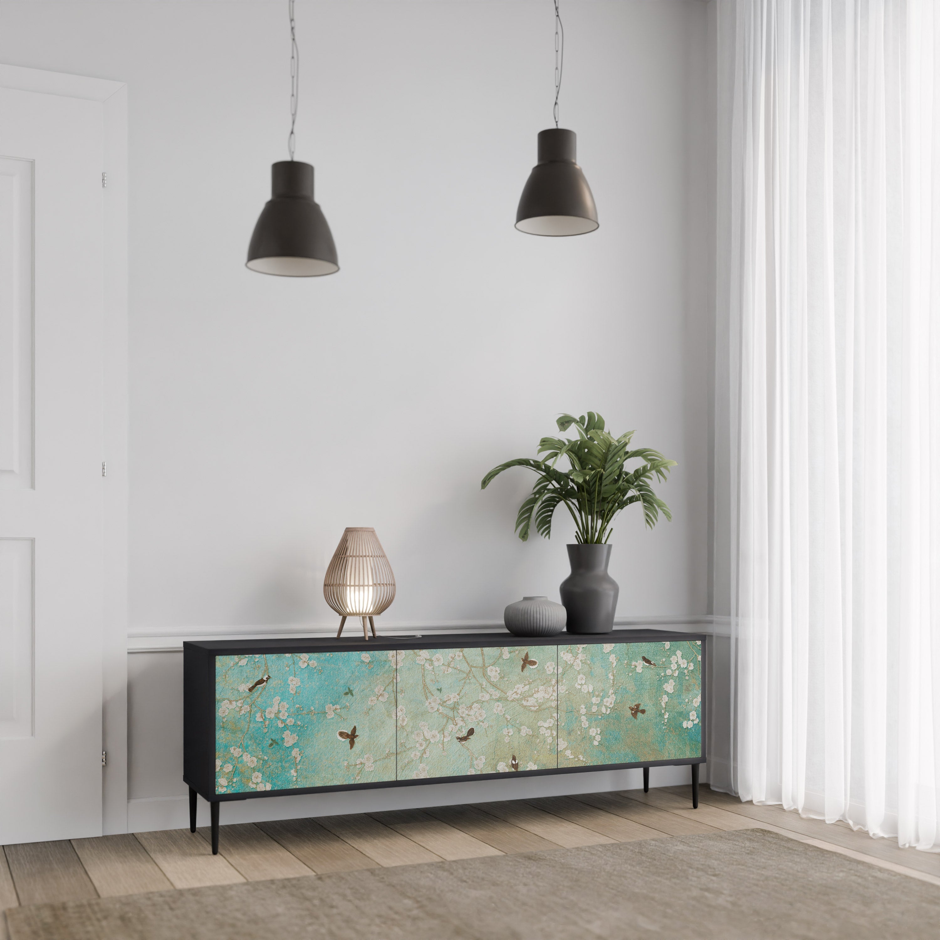 Meuble TV 3 portes BLOOMING CHARM finition noire