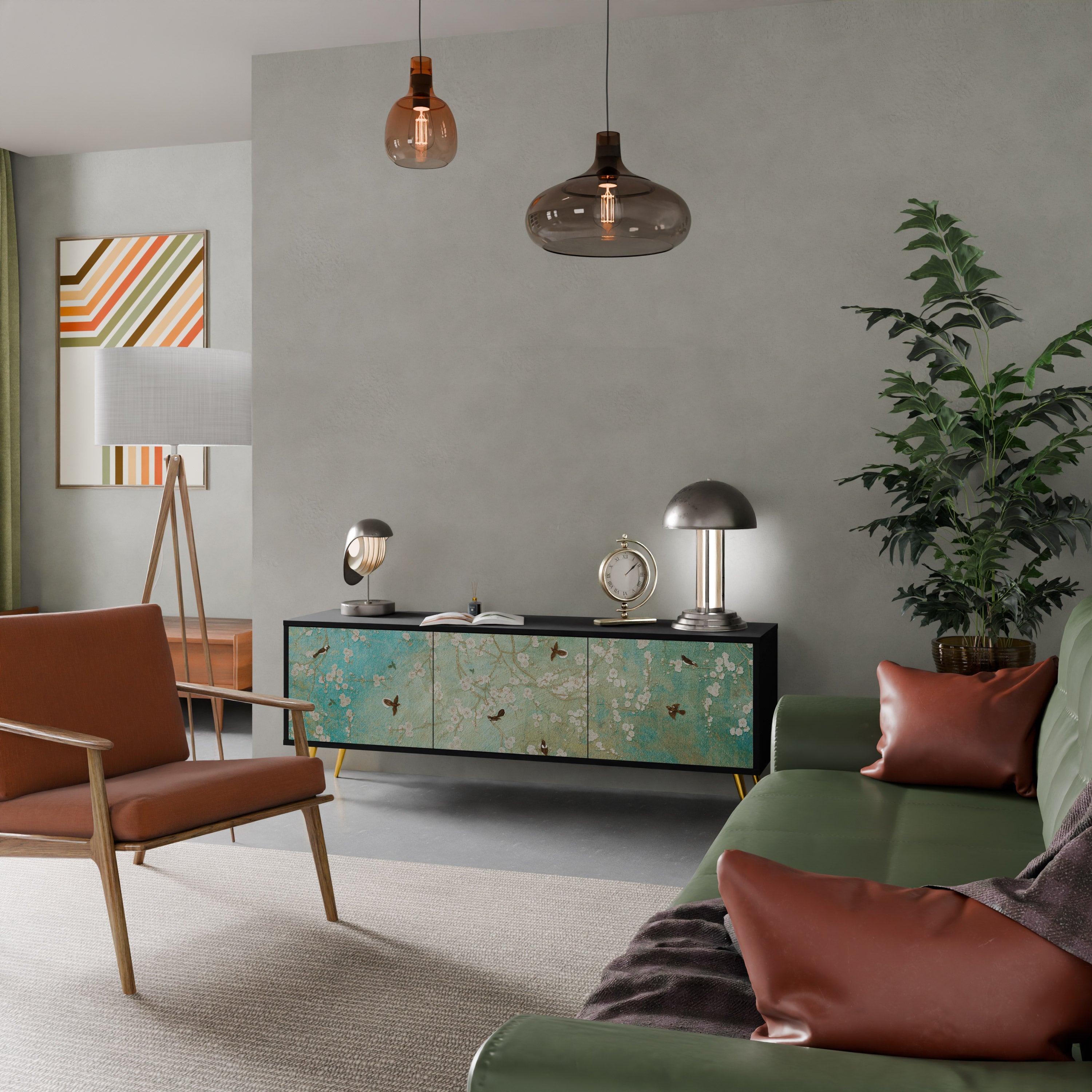 Meuble TV 3 portes BLOOMING CHARM finition noire