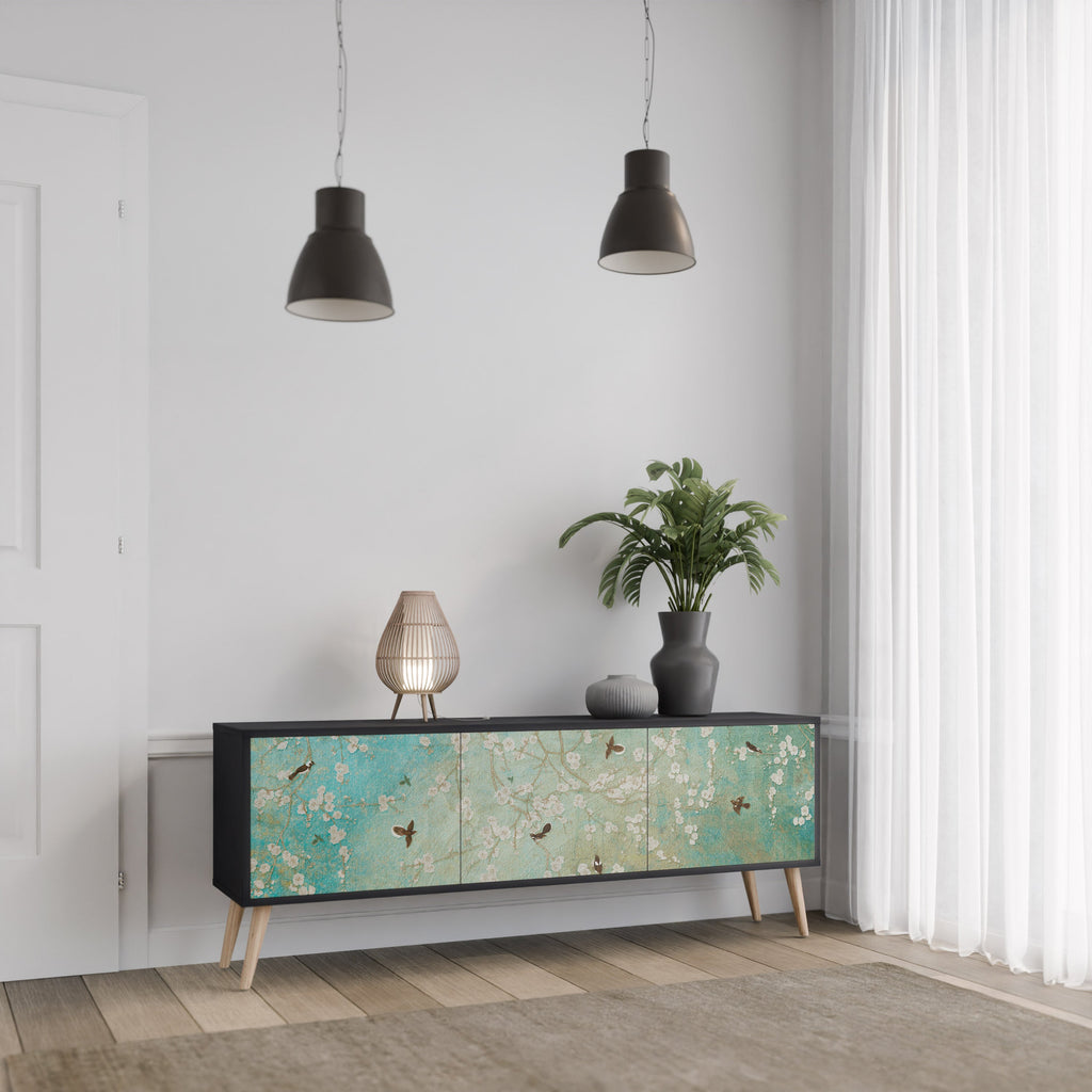 Meuble TV 3 portes BLOOMING CHARM finition noire