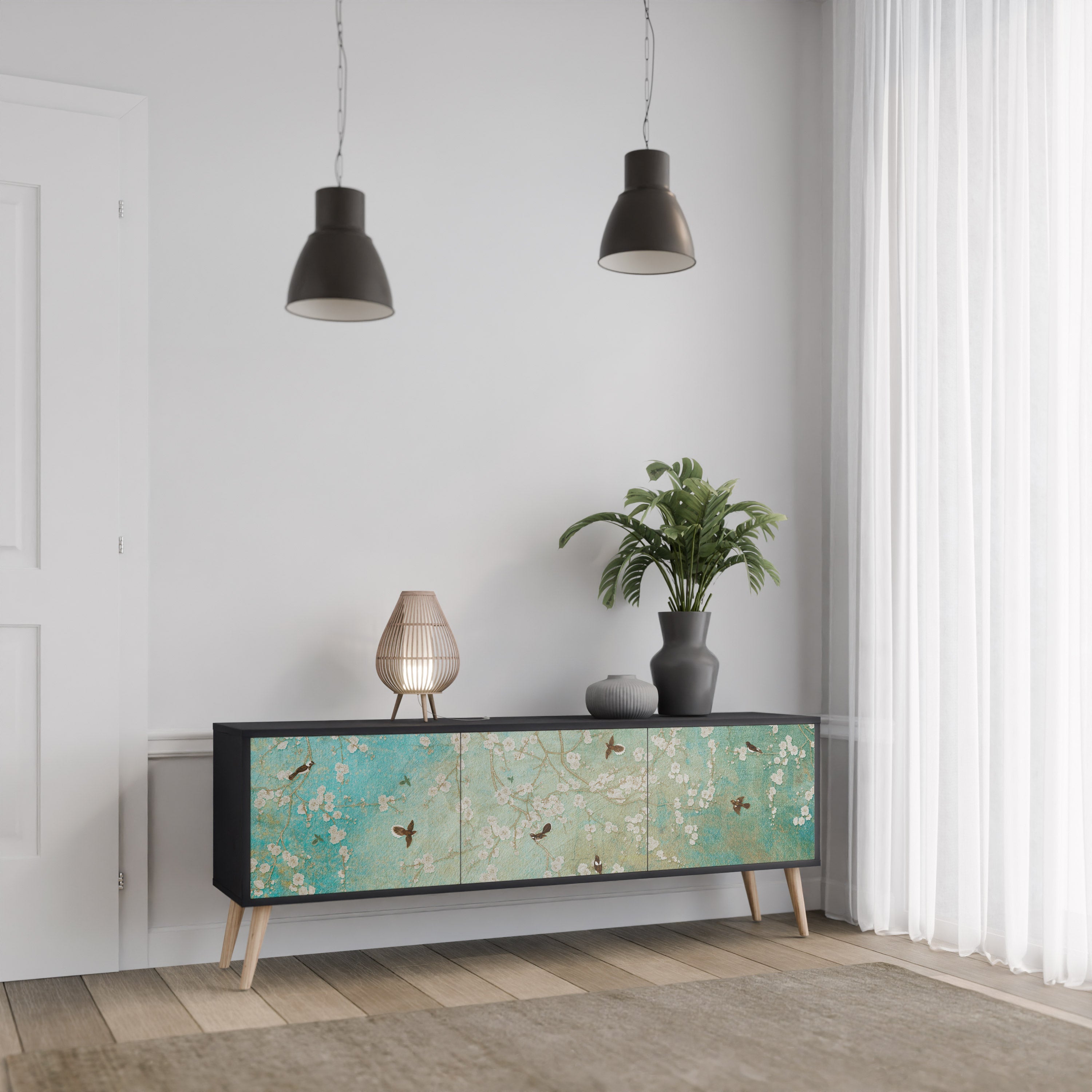 Meuble TV 3 portes BLOOMING CHARM finition noire