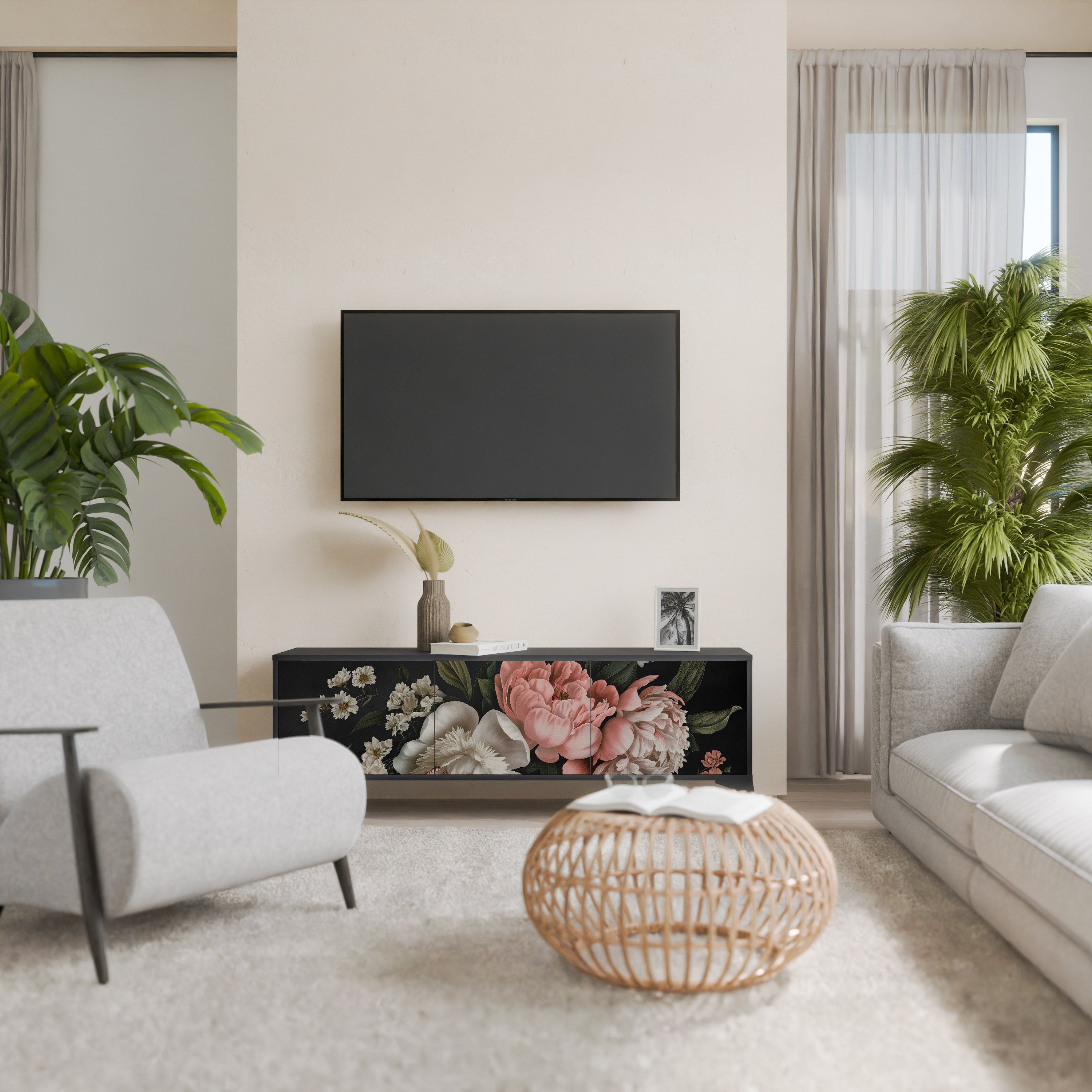 Meuble TV 3 portes LUSH ELEGANCE finition noire