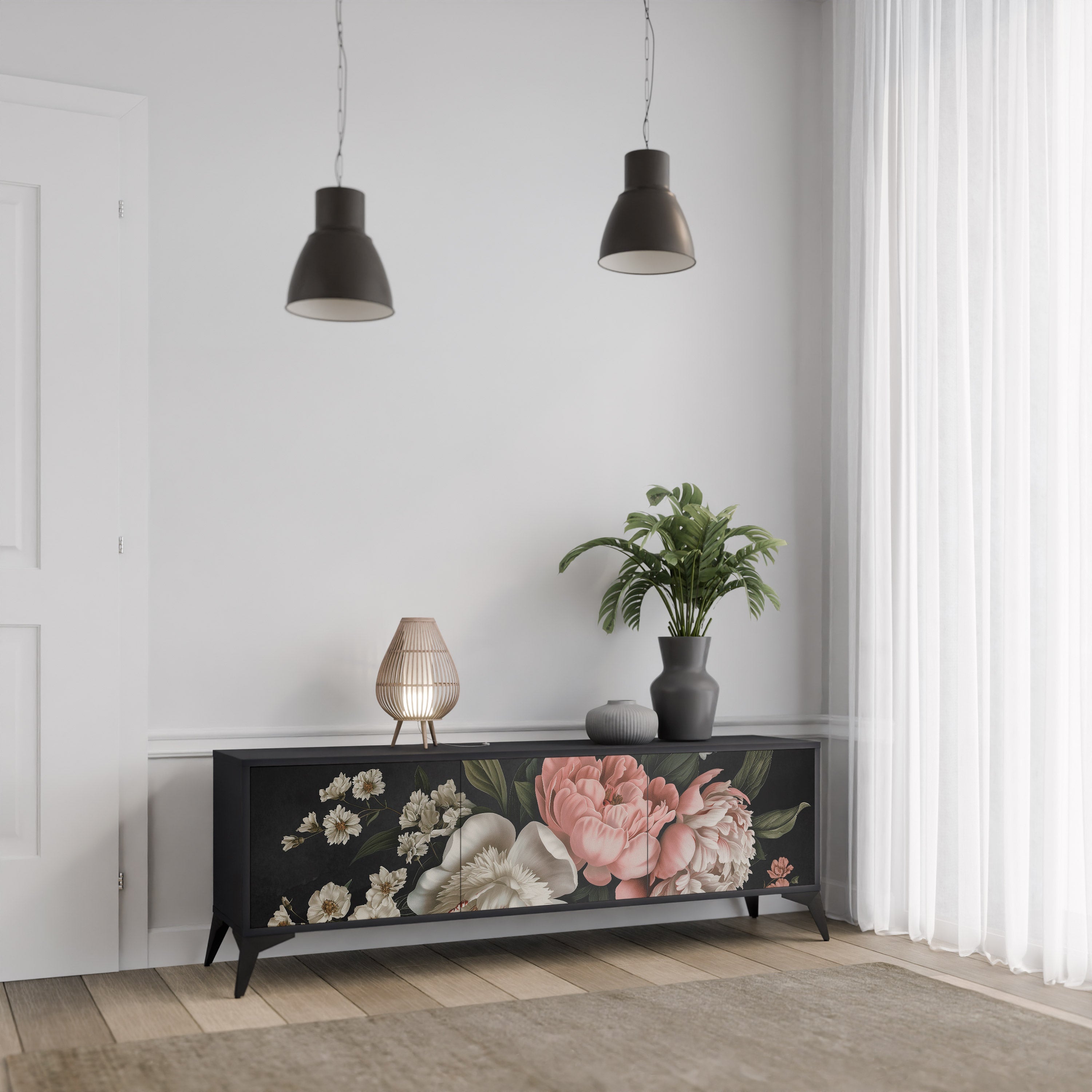 Meuble TV 3 portes LUSH ELEGANCE finition noire