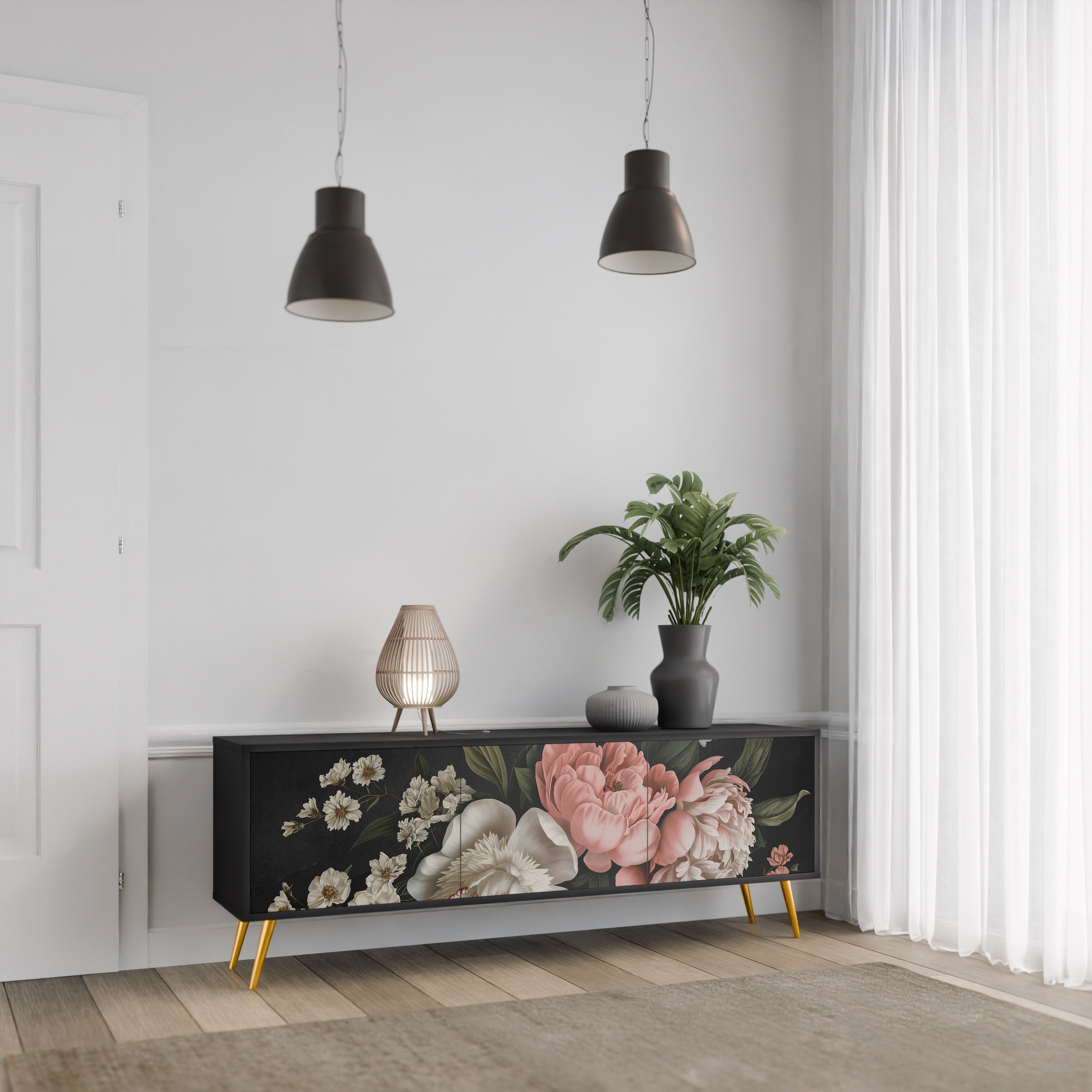 Meuble TV 3 portes LUSH ELEGANCE finition noire