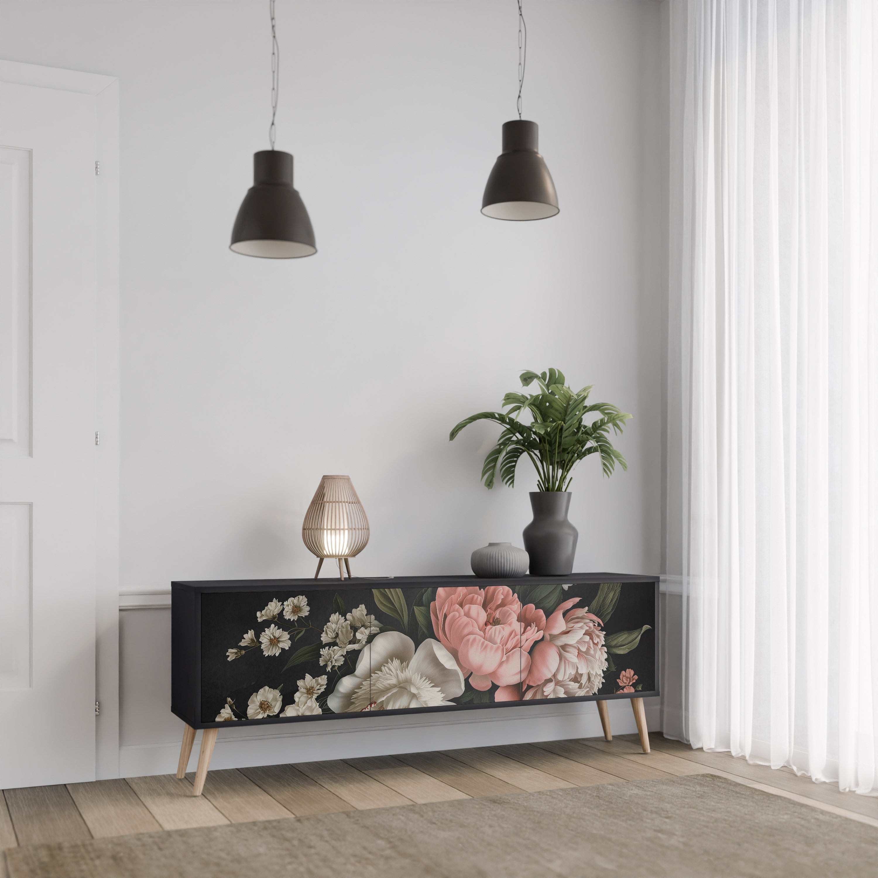 Meuble TV 3 portes LUSH ELEGANCE finition noire