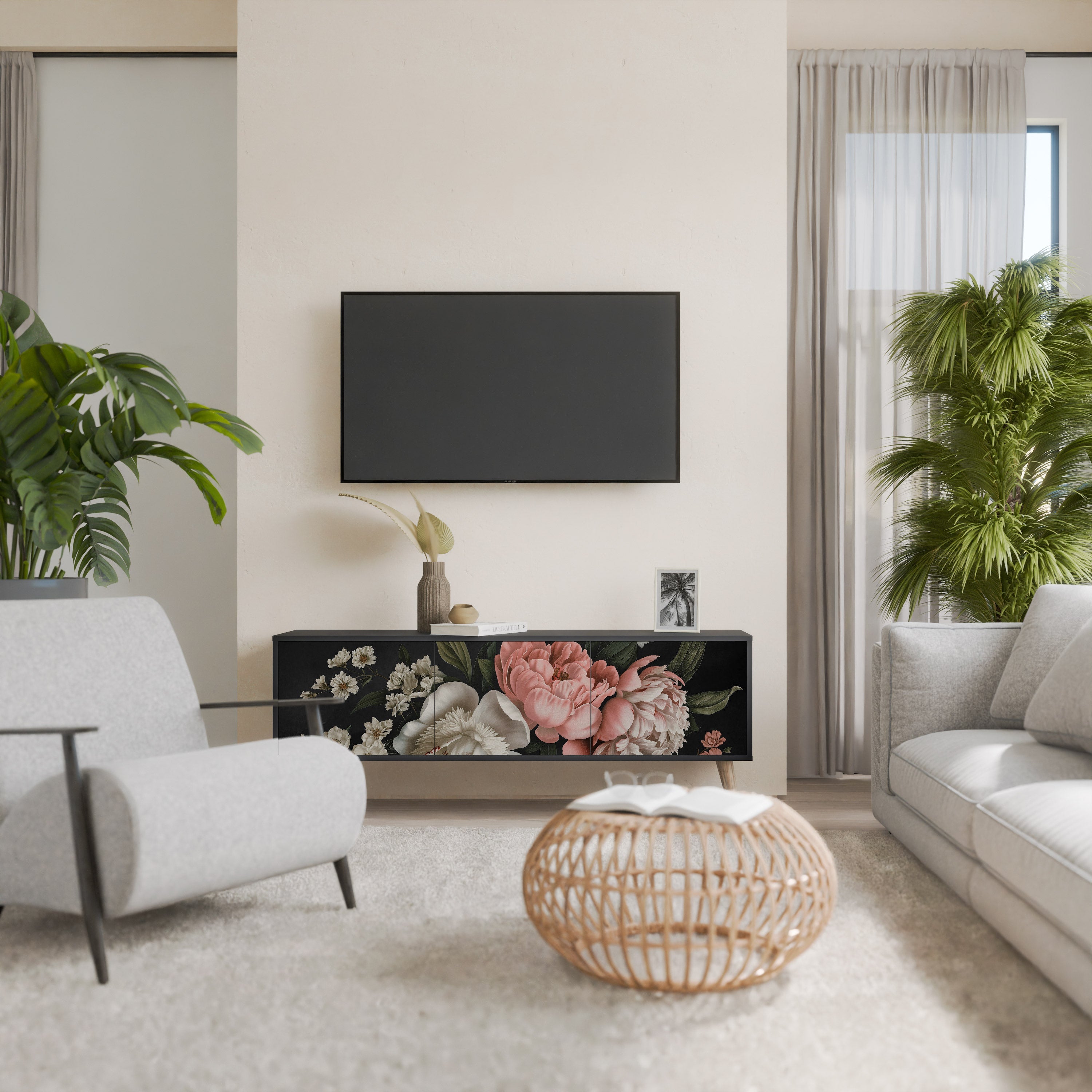 Meuble TV 3 portes LUSH ELEGANCE finition noire