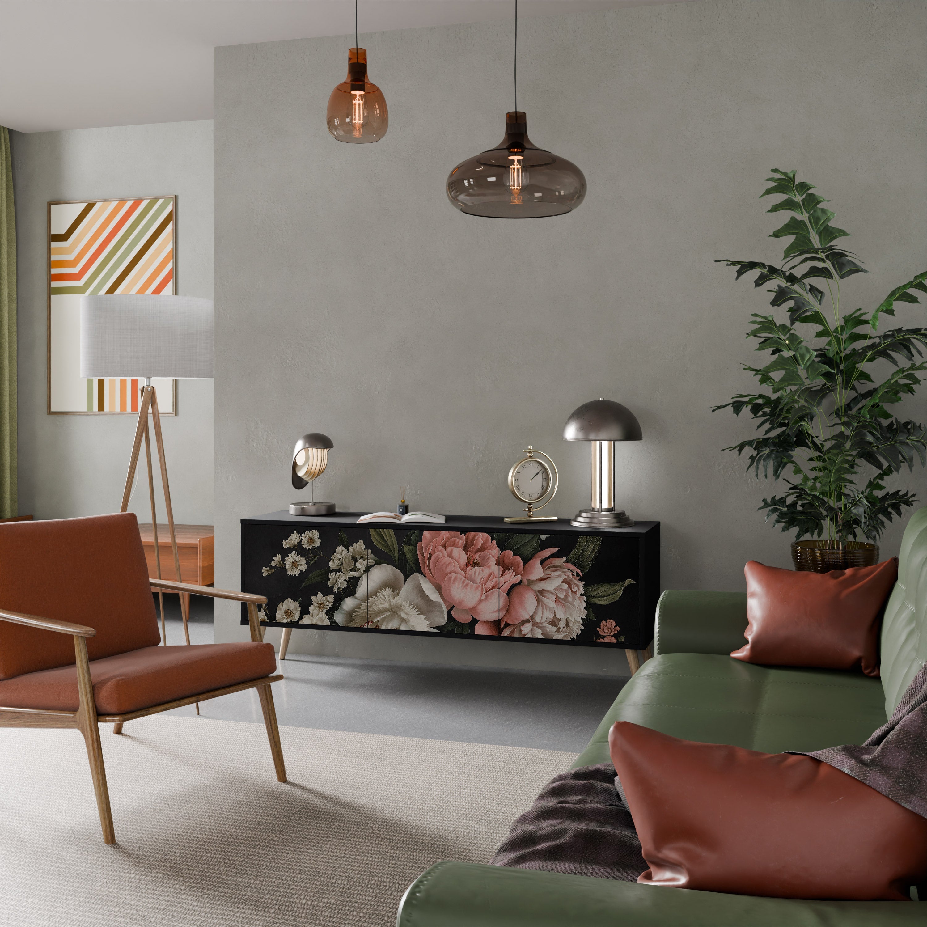 Meuble TV 3 portes LUSH ELEGANCE finition noire