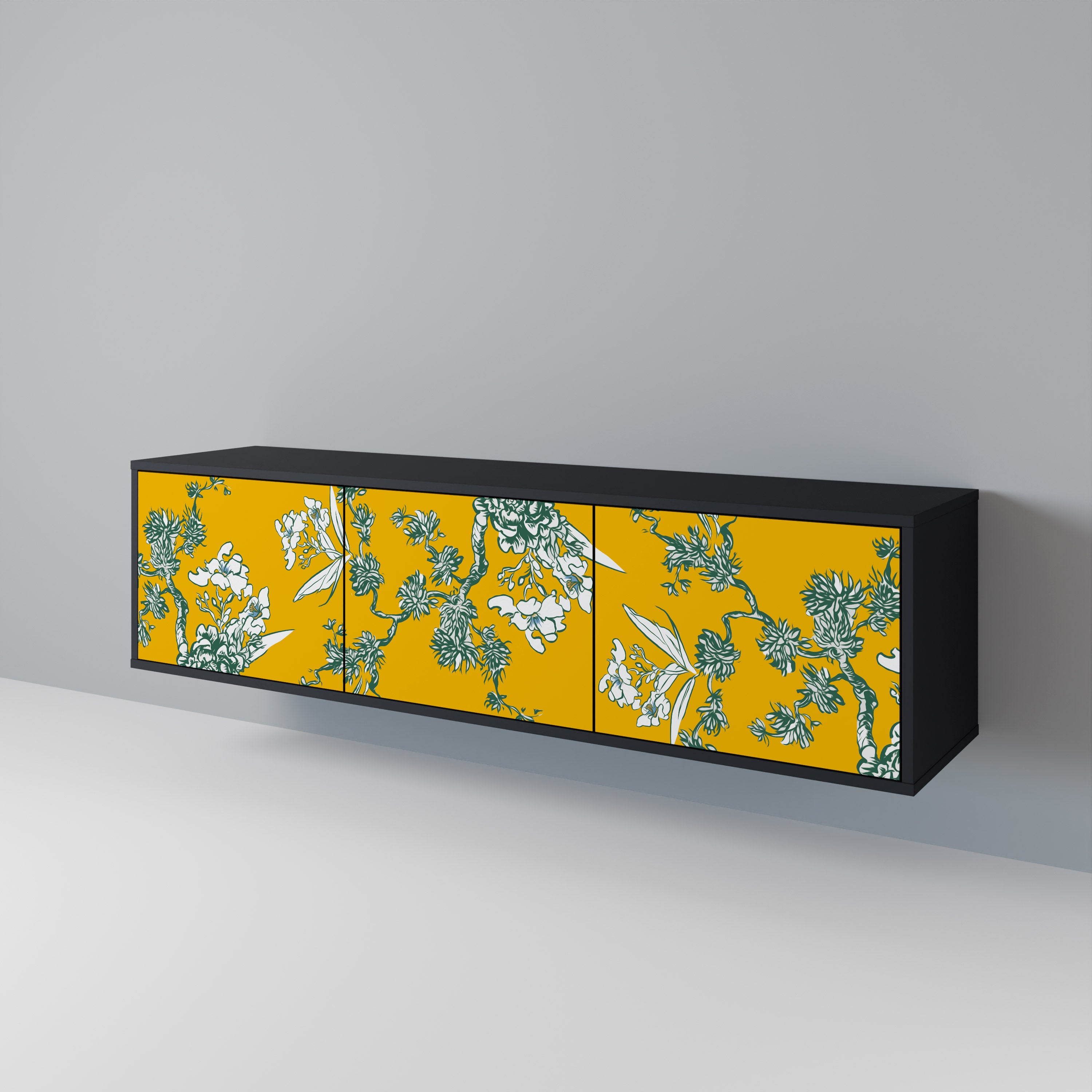 YELLOW CHINOISERIE 3-Door TV Cabinet