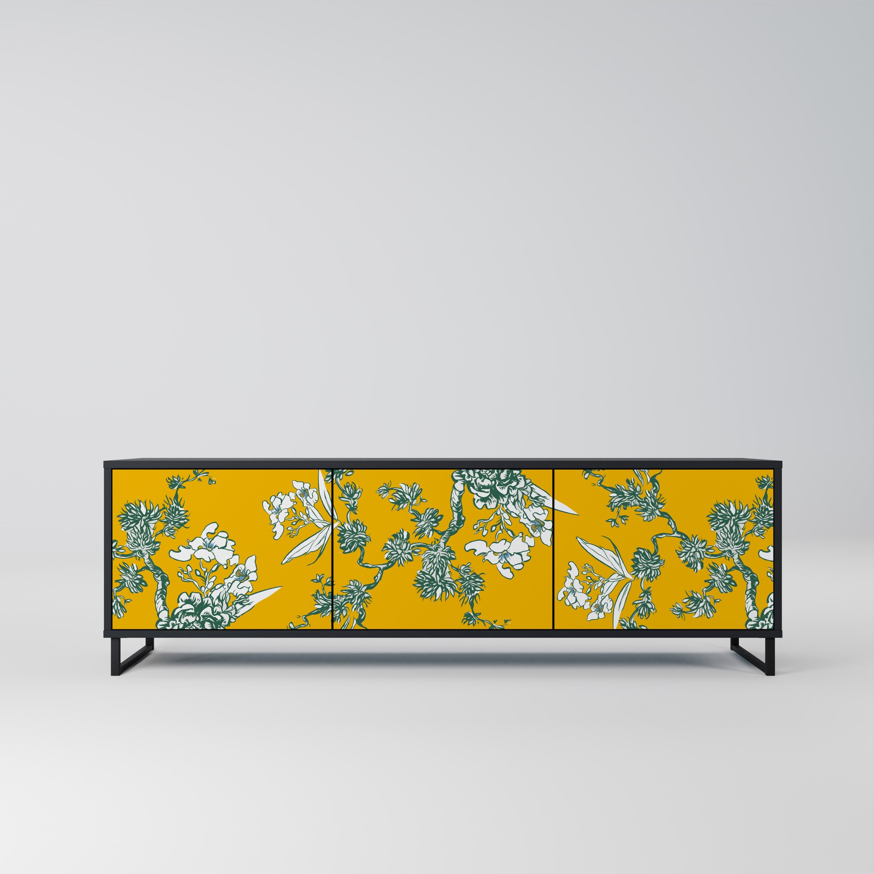 Meuble TV 3 portes YELLOW CHINOISERIE en finition noire