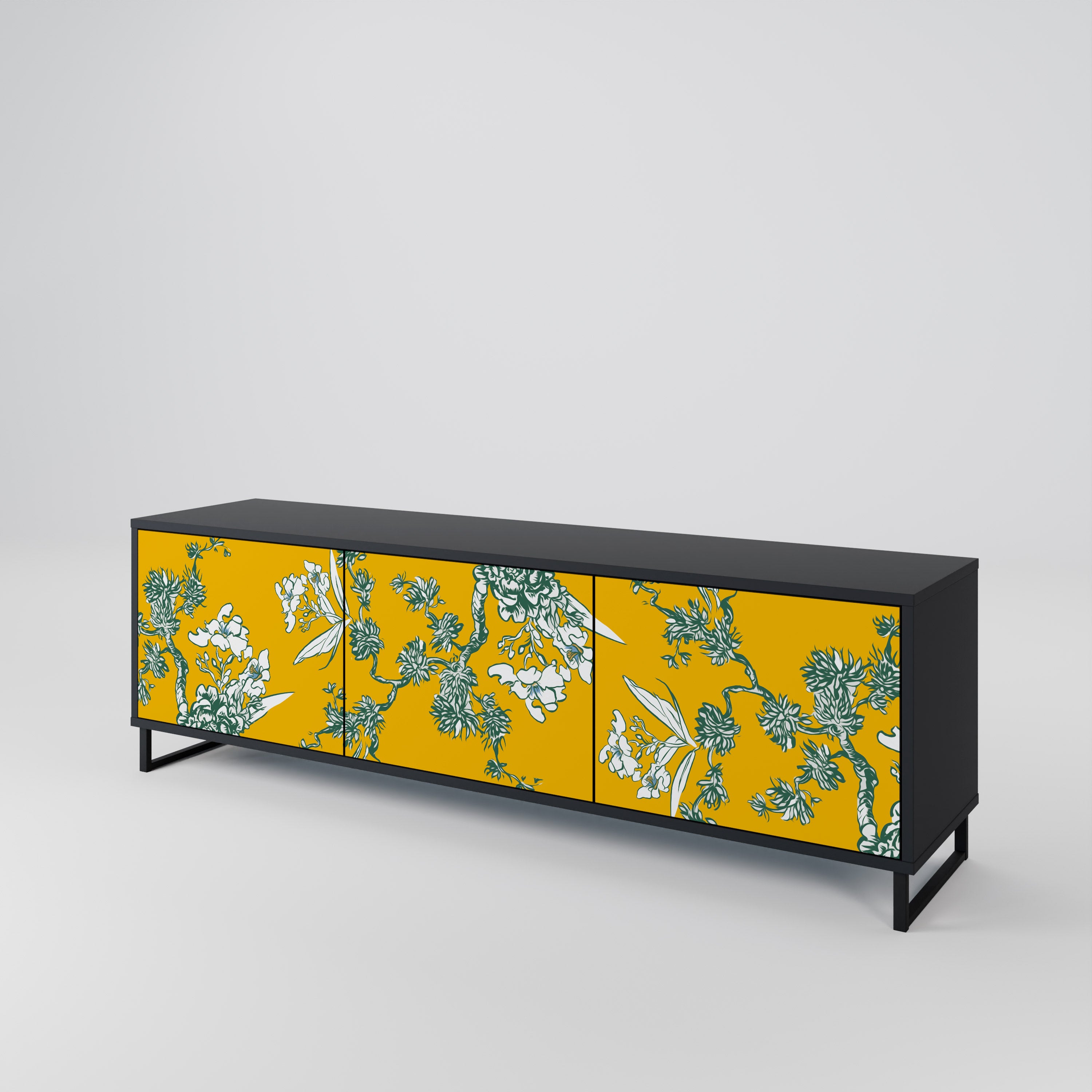 YELLOW CHINOISERIE 3-Door TV Cabinet
