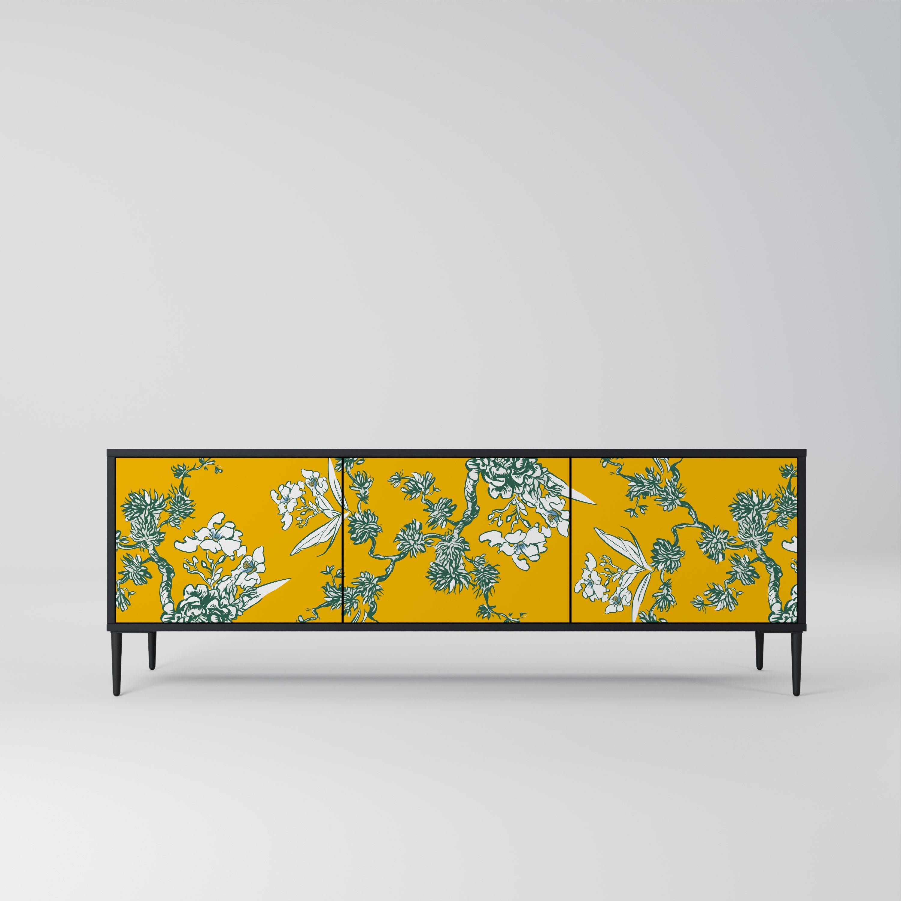 Meuble TV 3 portes YELLOW CHINOISERIE en finition noire