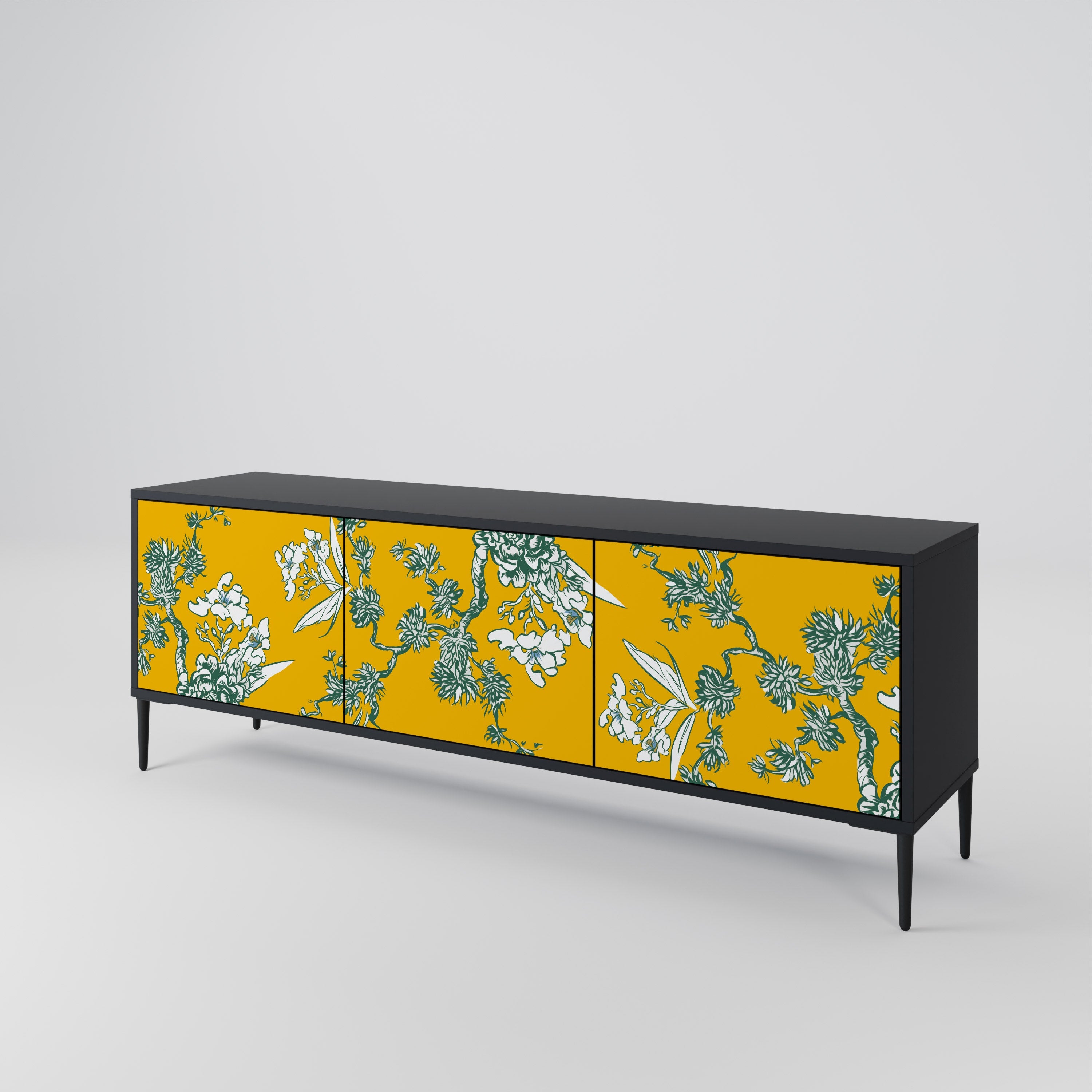 Meuble TV 3 portes YELLOW CHINOISERIE en finition noire