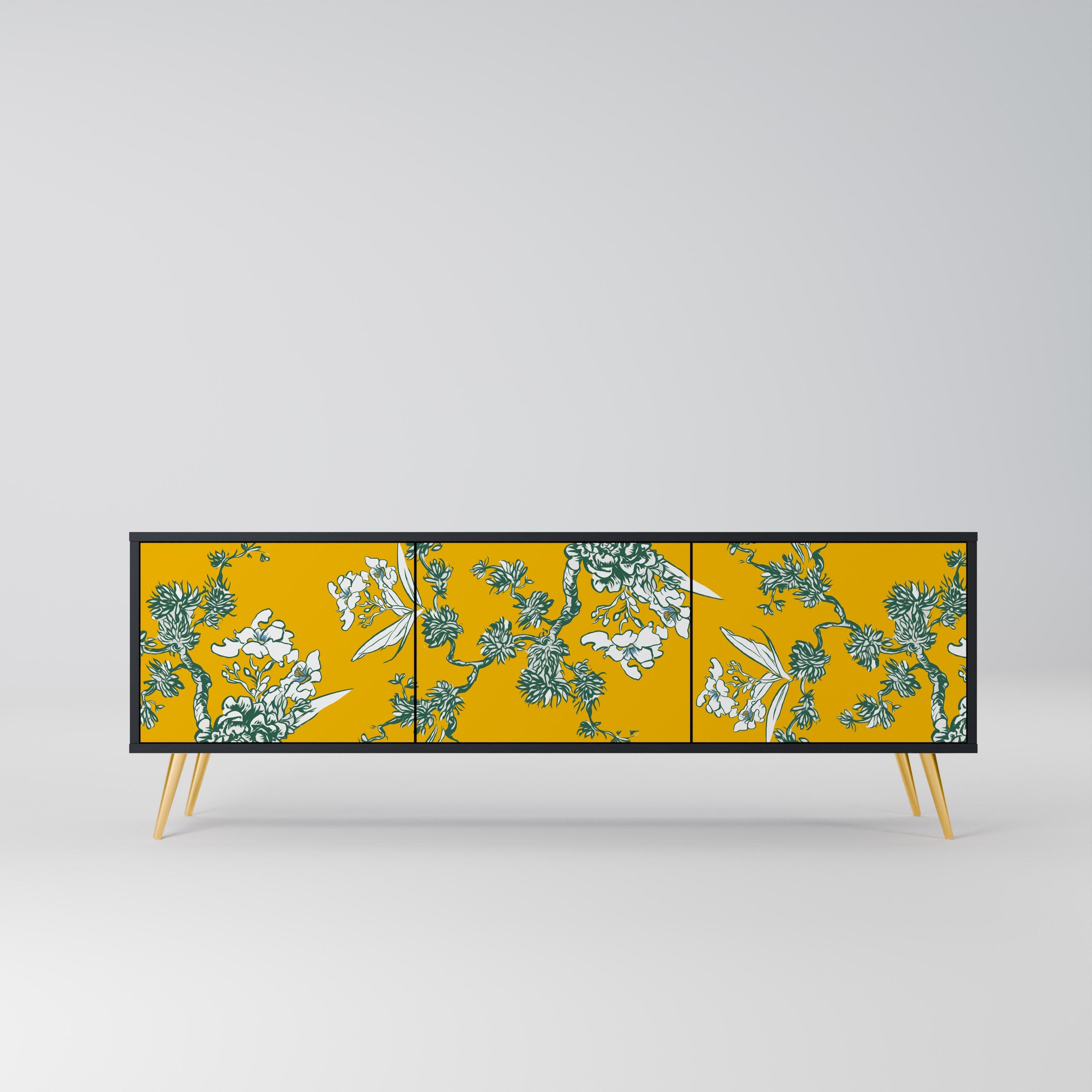 Meuble TV 3 portes YELLOW CHINOISERIE en finition noire