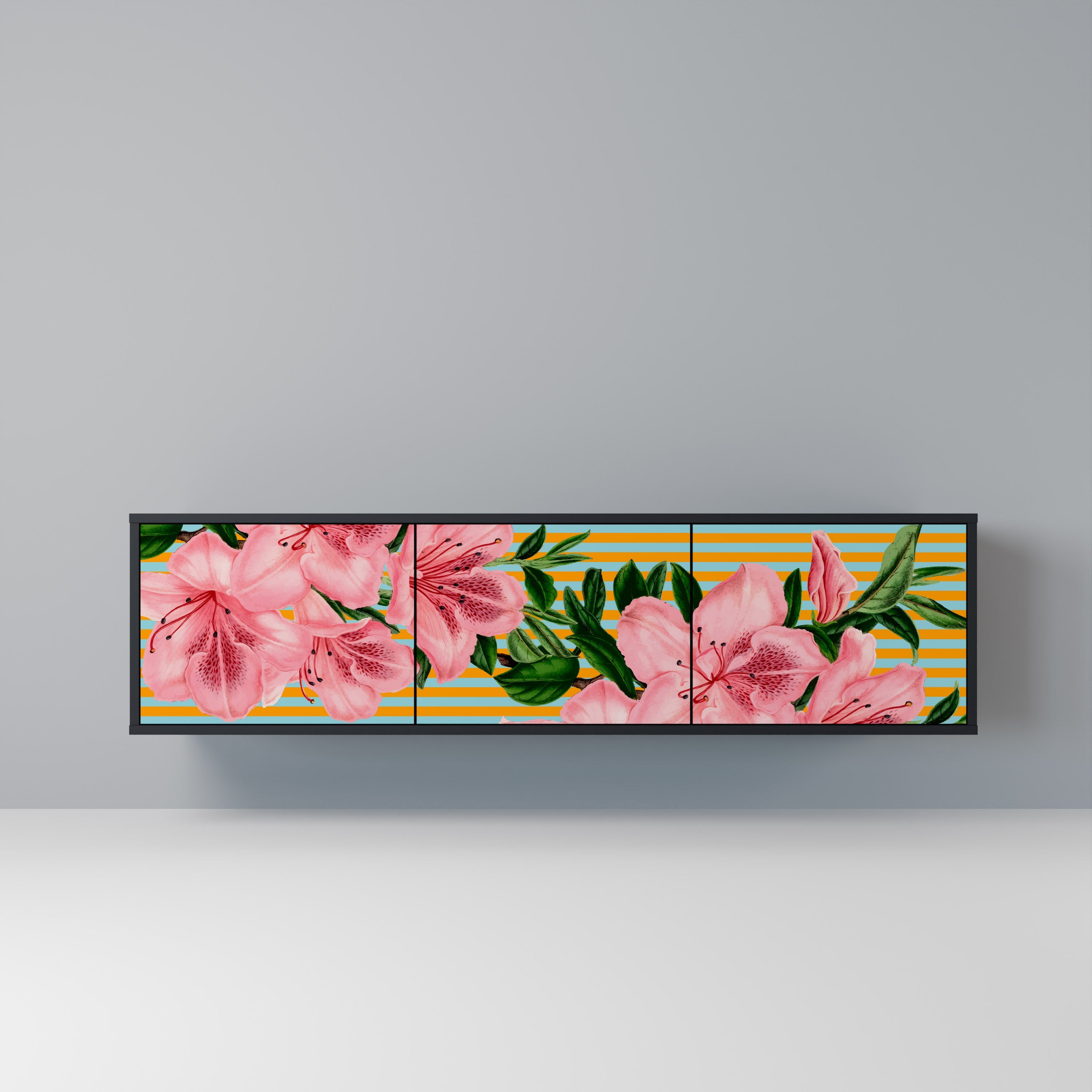 Meuble TV 3 portes FRAGILE BEAUTY, finition noire