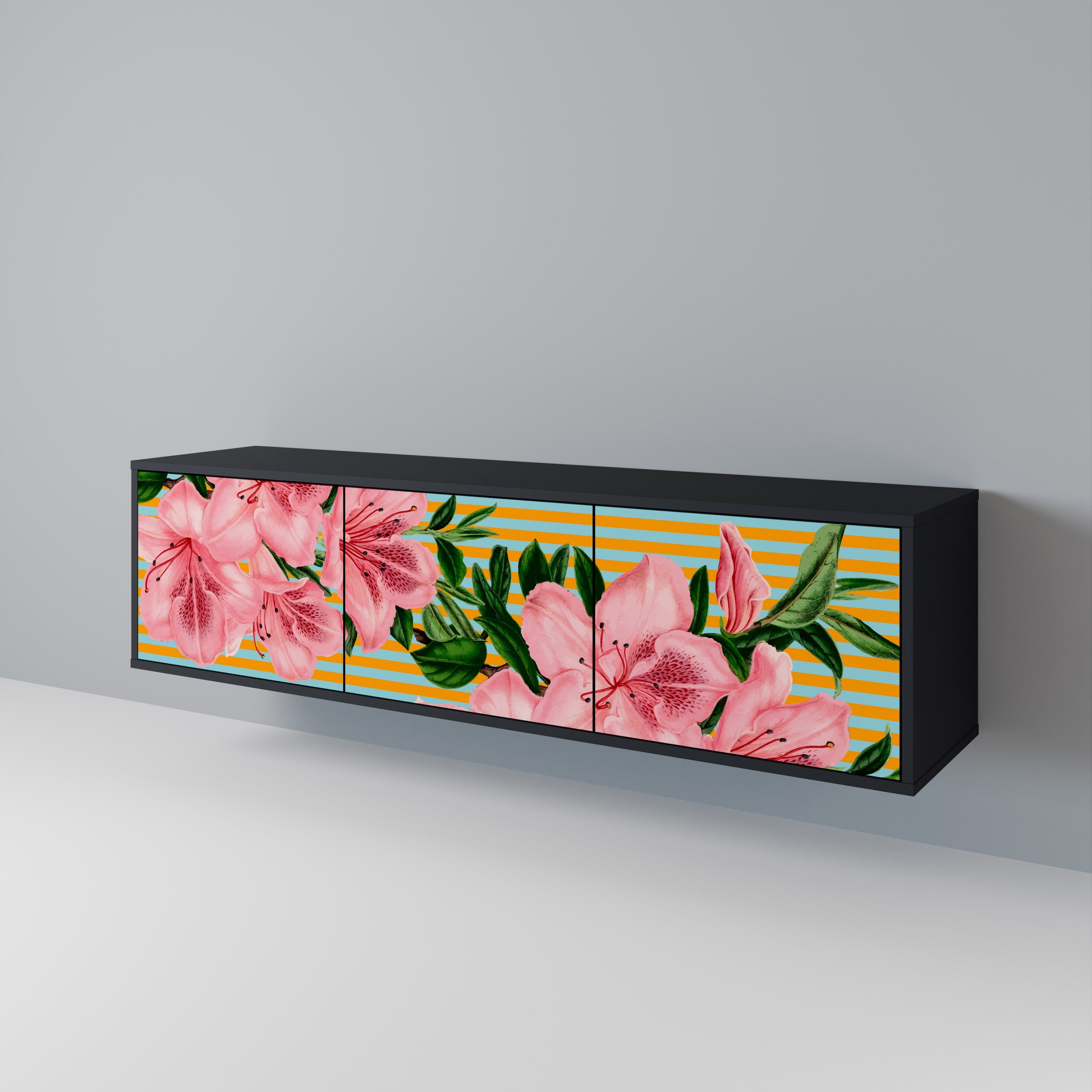 Meuble TV 3 portes FRAGILE BEAUTY, finition noire