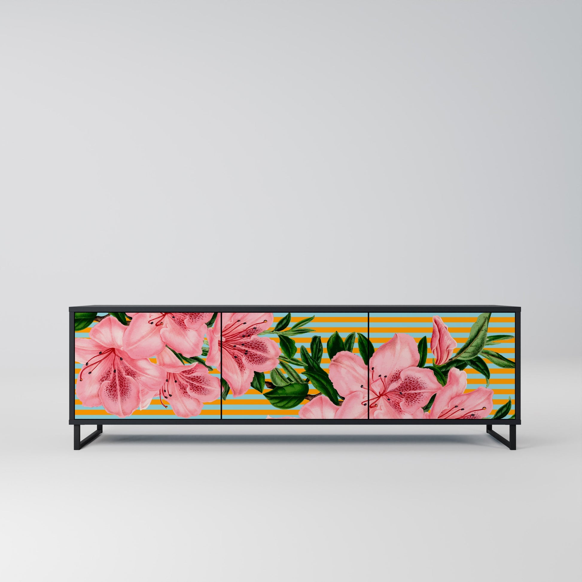Meuble TV 3 portes FRAGILE BEAUTY, finition noire