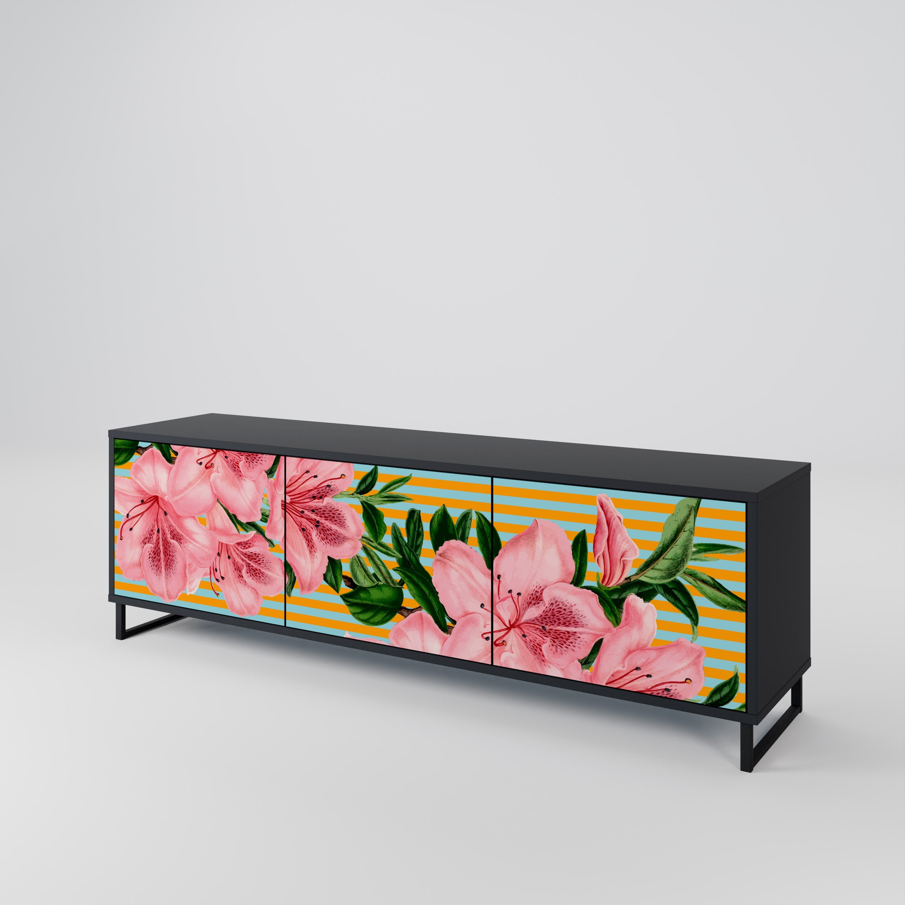 Meuble TV 3 portes FRAGILE BEAUTY, finition noire