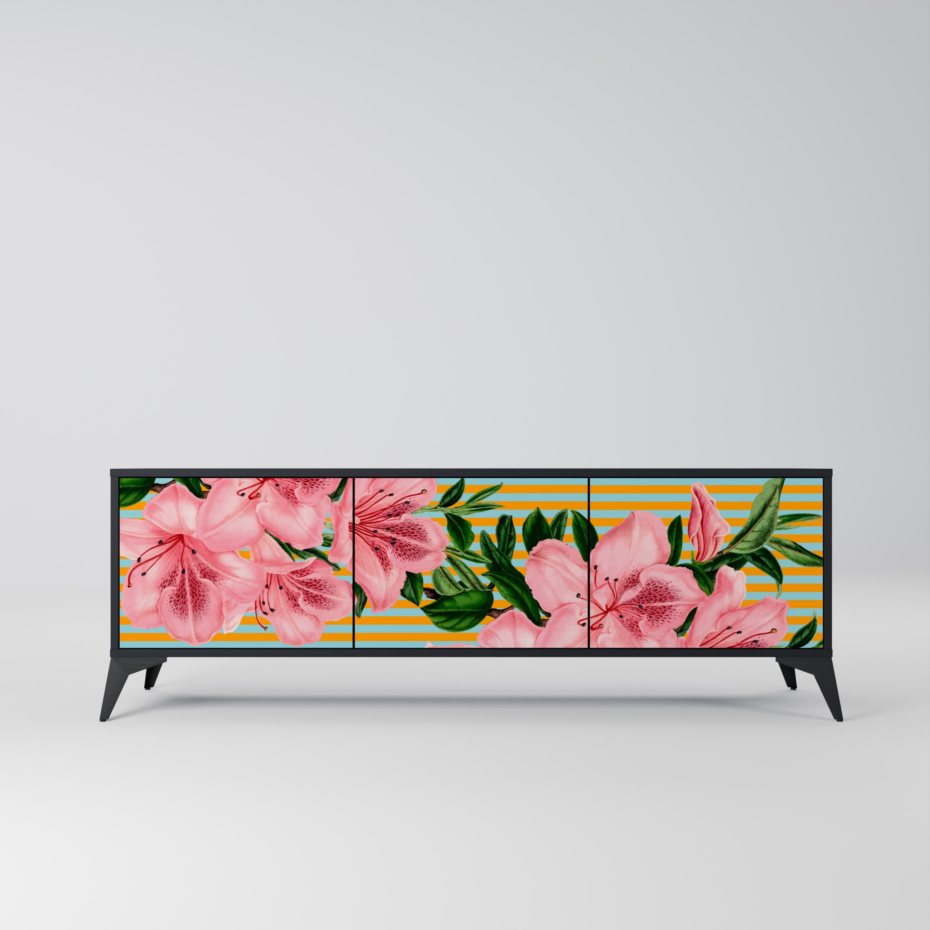 Meuble TV 3 portes FRAGILE BEAUTY, finition noire