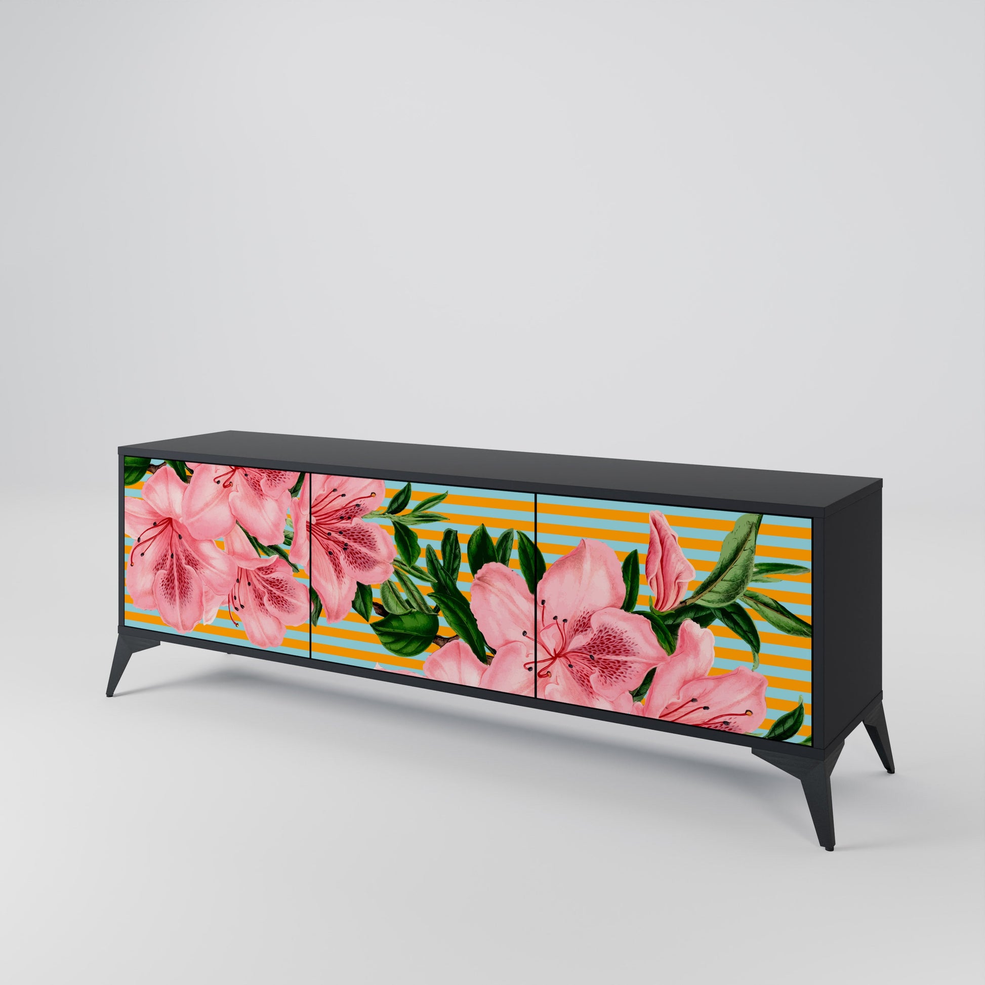 Meuble TV 3 portes FRAGILE BEAUTY, finition noire