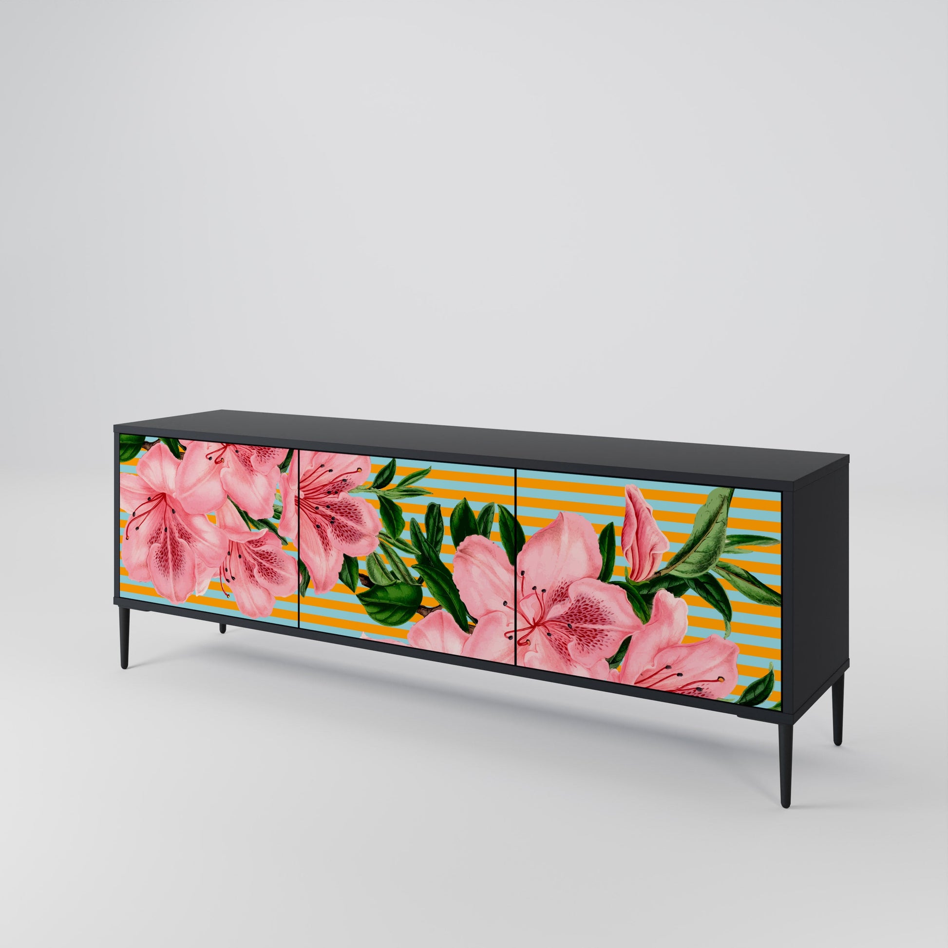Meuble TV 3 portes FRAGILE BEAUTY, finition noire