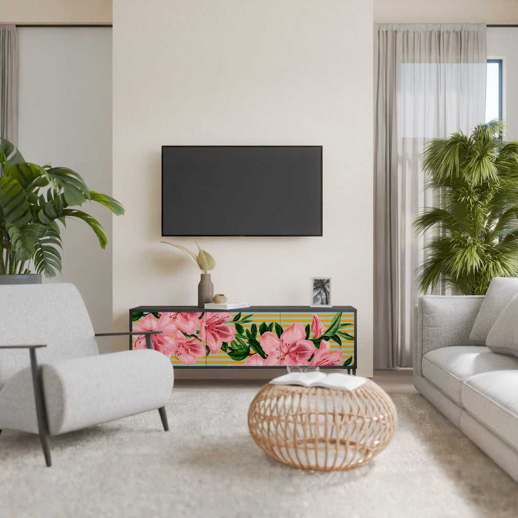 Meuble TV 3 portes FRAGILE BEAUTY, finition noire