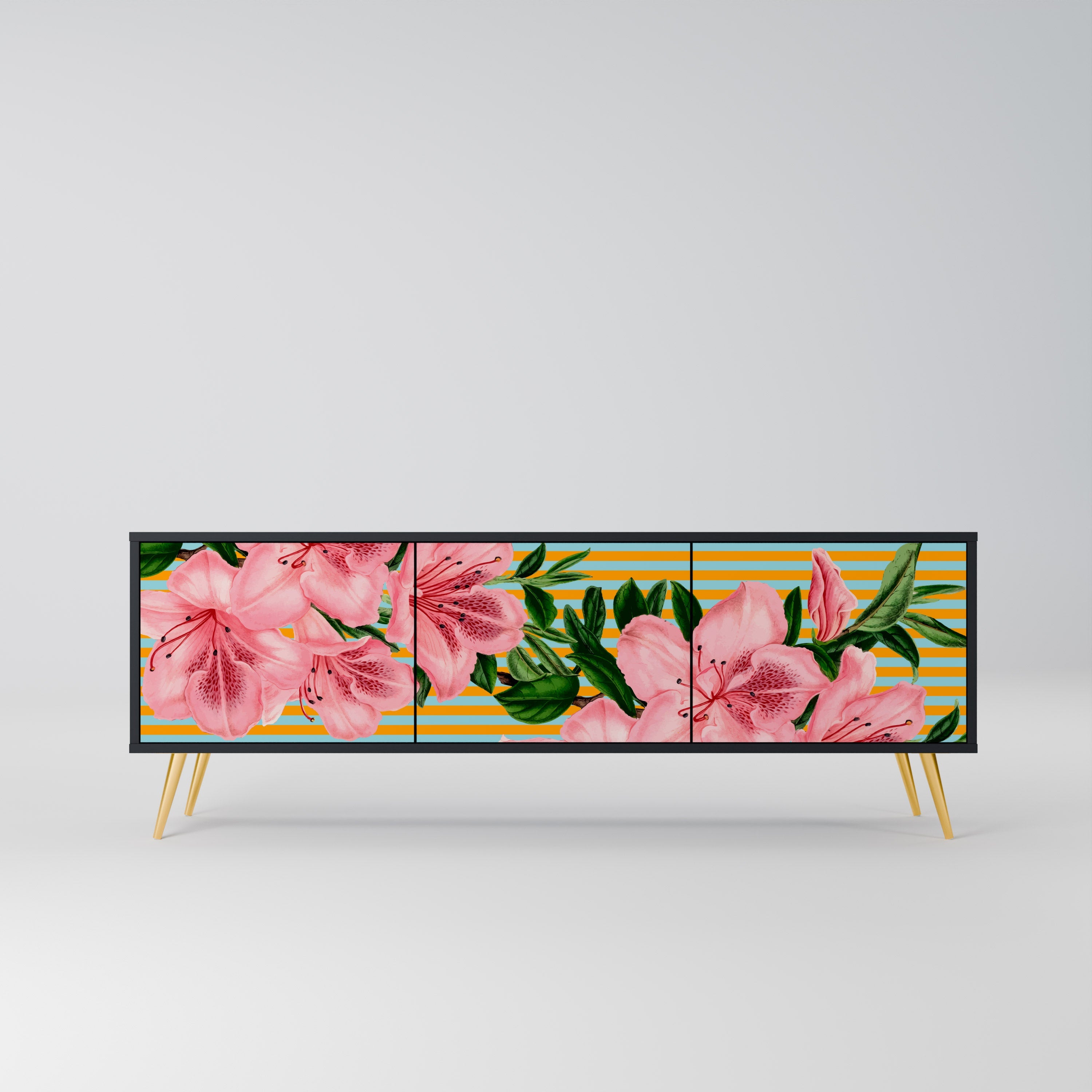 Meuble TV 3 portes FRAGILE BEAUTY, finition noire