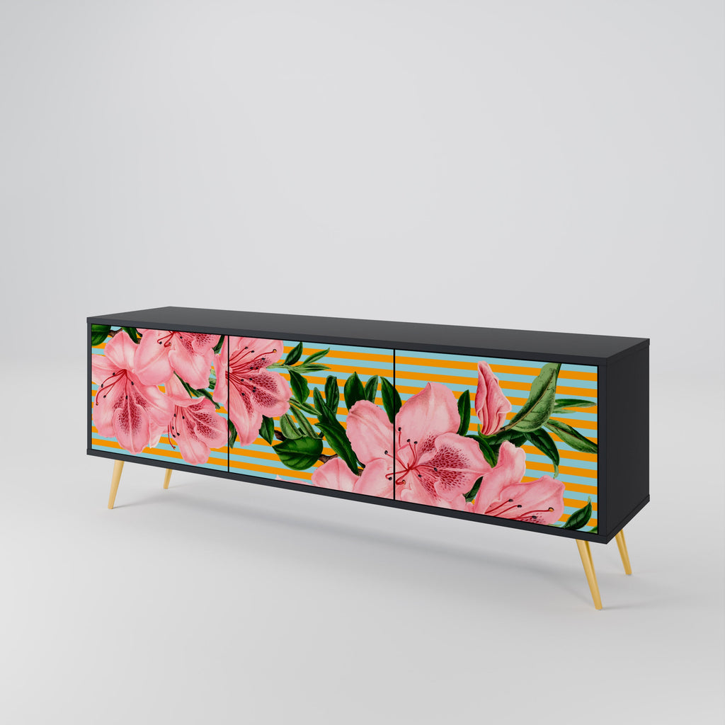 Meuble TV 3 portes FRAGILE BEAUTY, finition noire