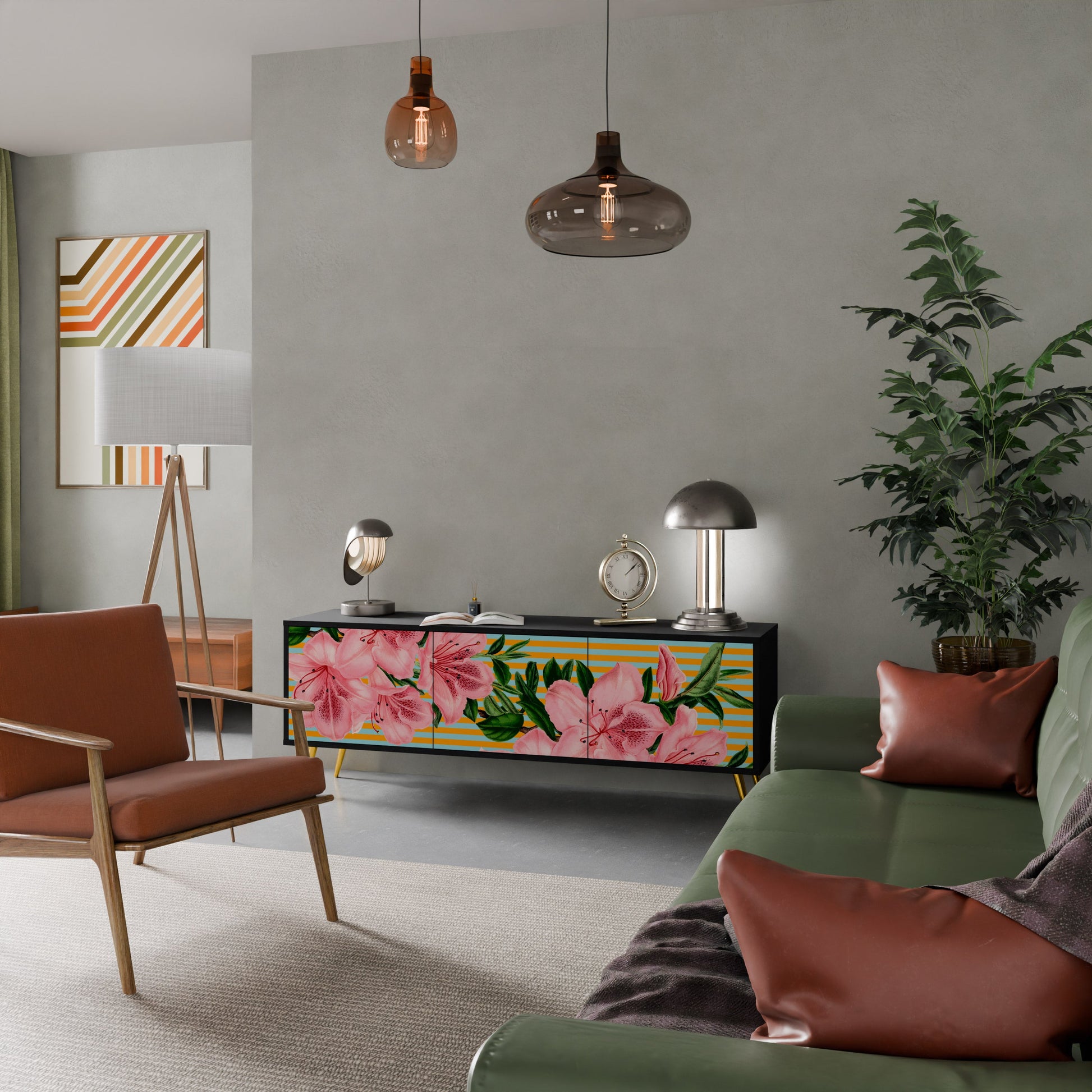 Meuble TV 3 portes FRAGILE BEAUTY, finition noire