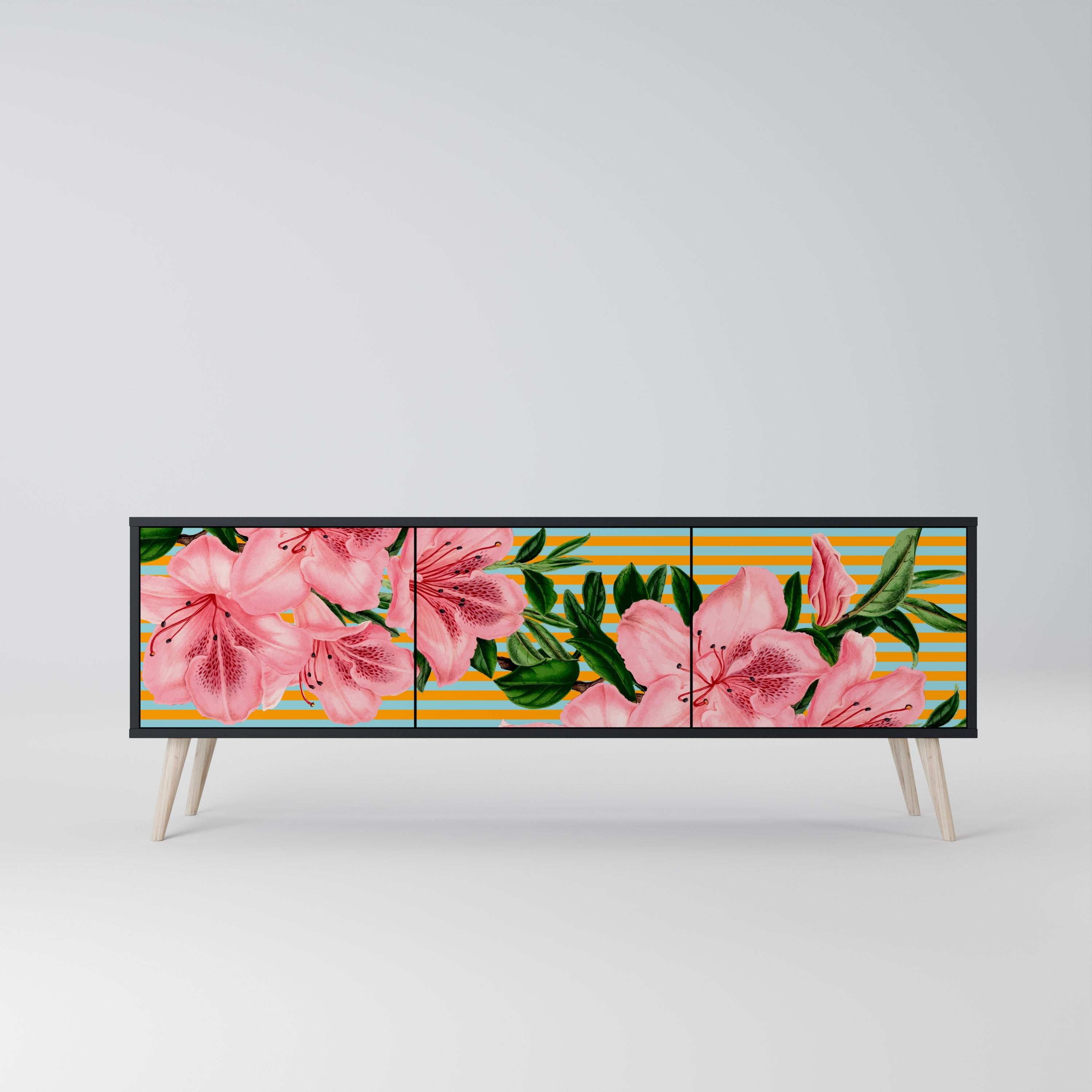 Meuble TV 3 portes FRAGILE BEAUTY, finition noire