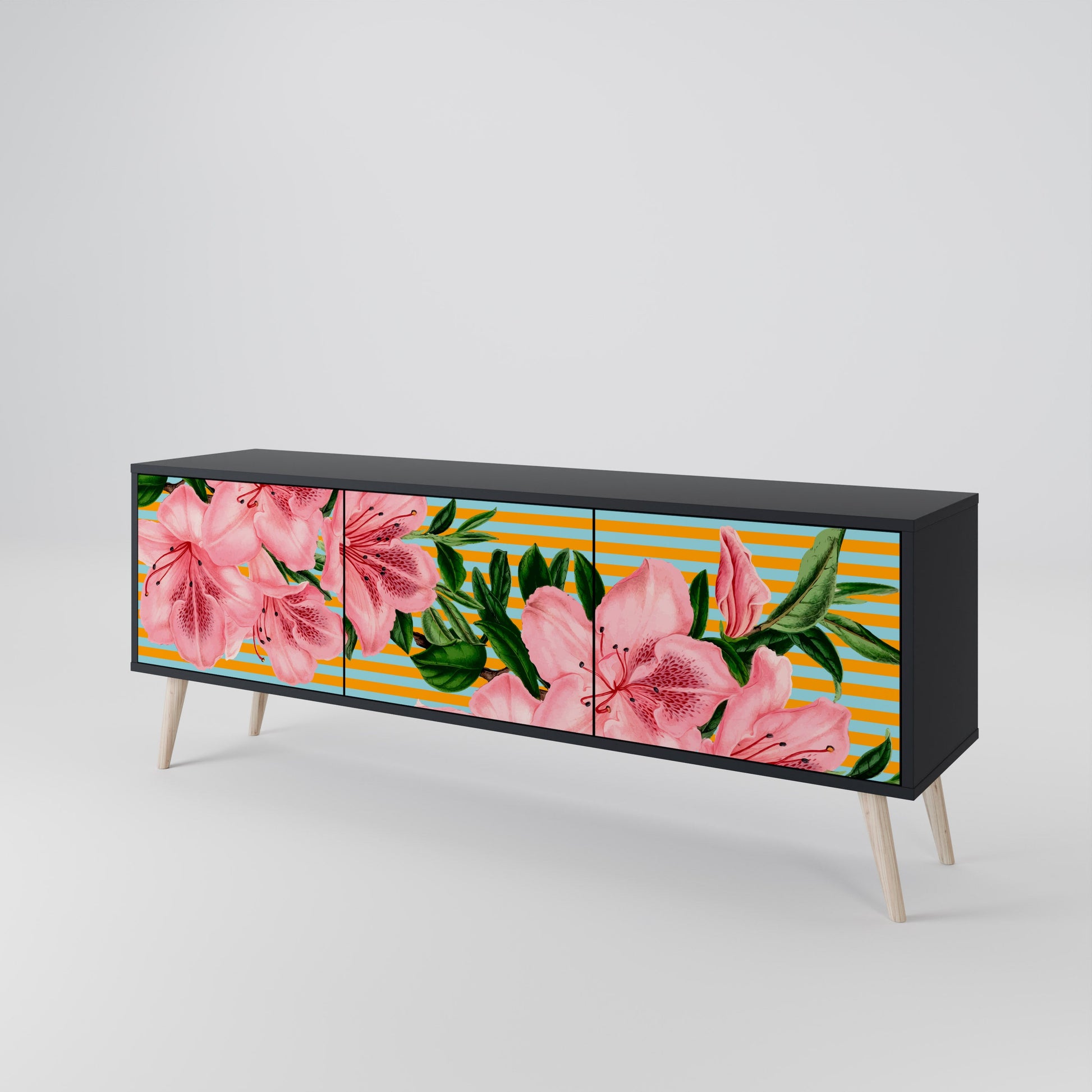 Meuble TV 3 portes FRAGILE BEAUTY, finition noire