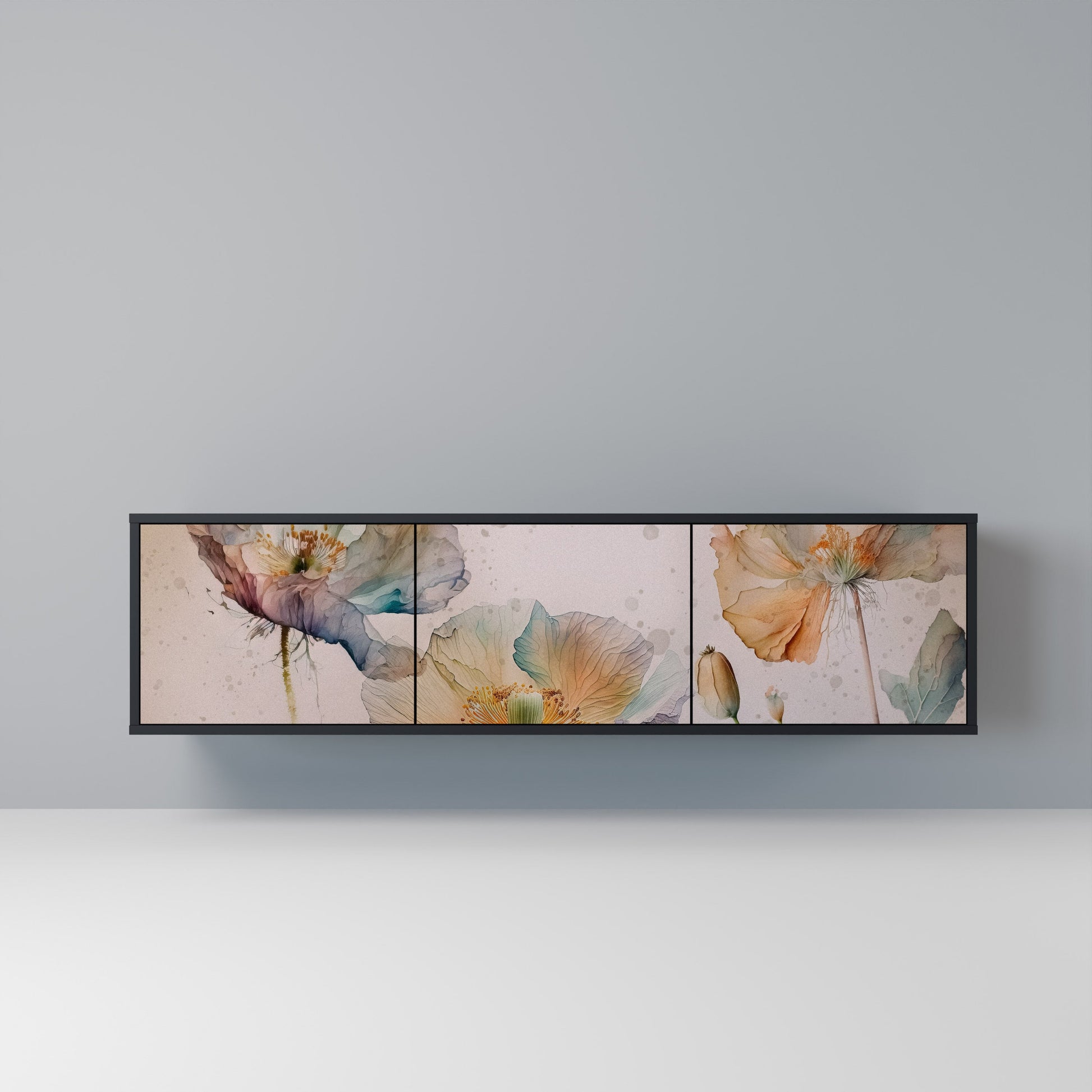 Meuble TV 3 portes SOFTEN POPPY finition noire