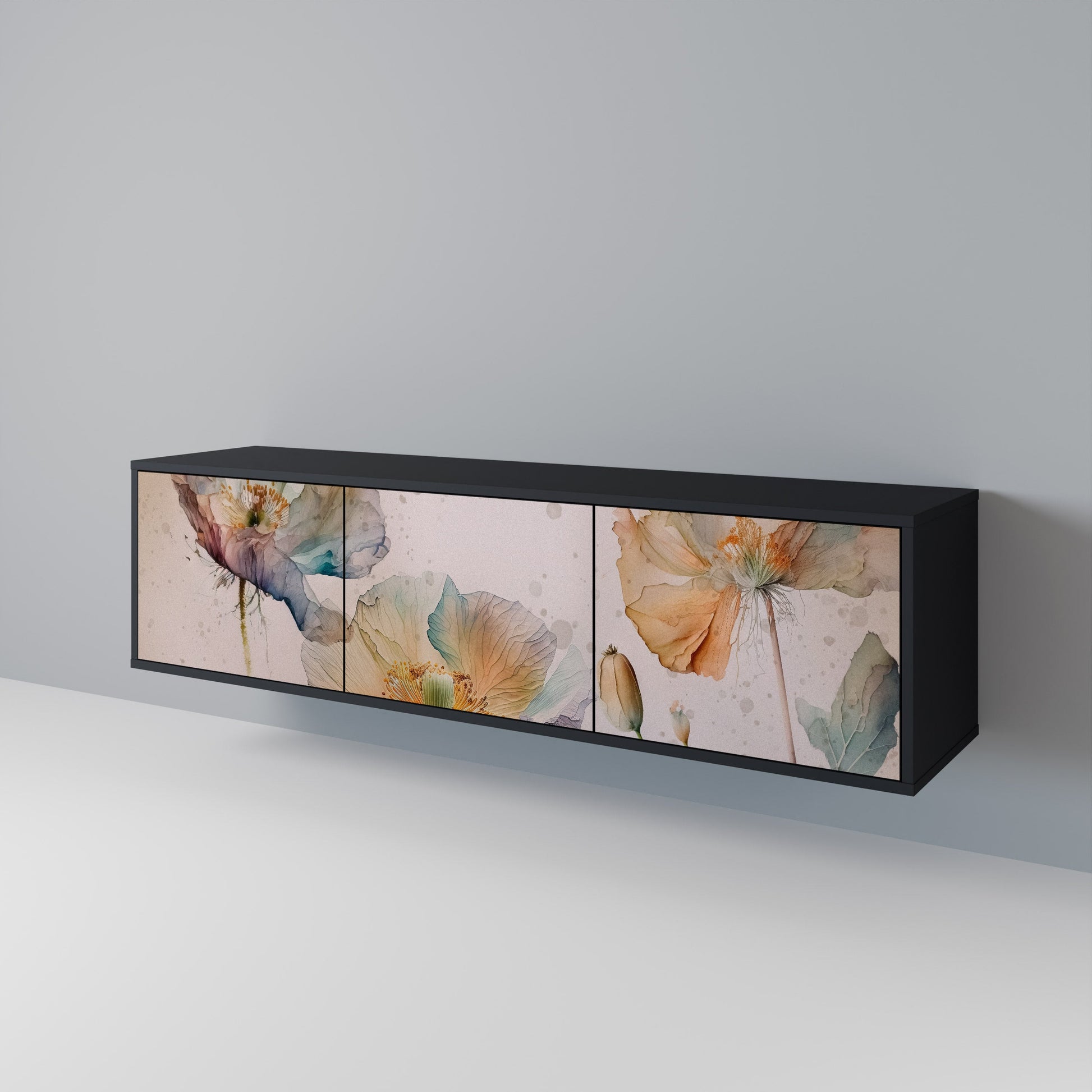 Meuble TV 3 portes SOFTEN POPPY finition noire