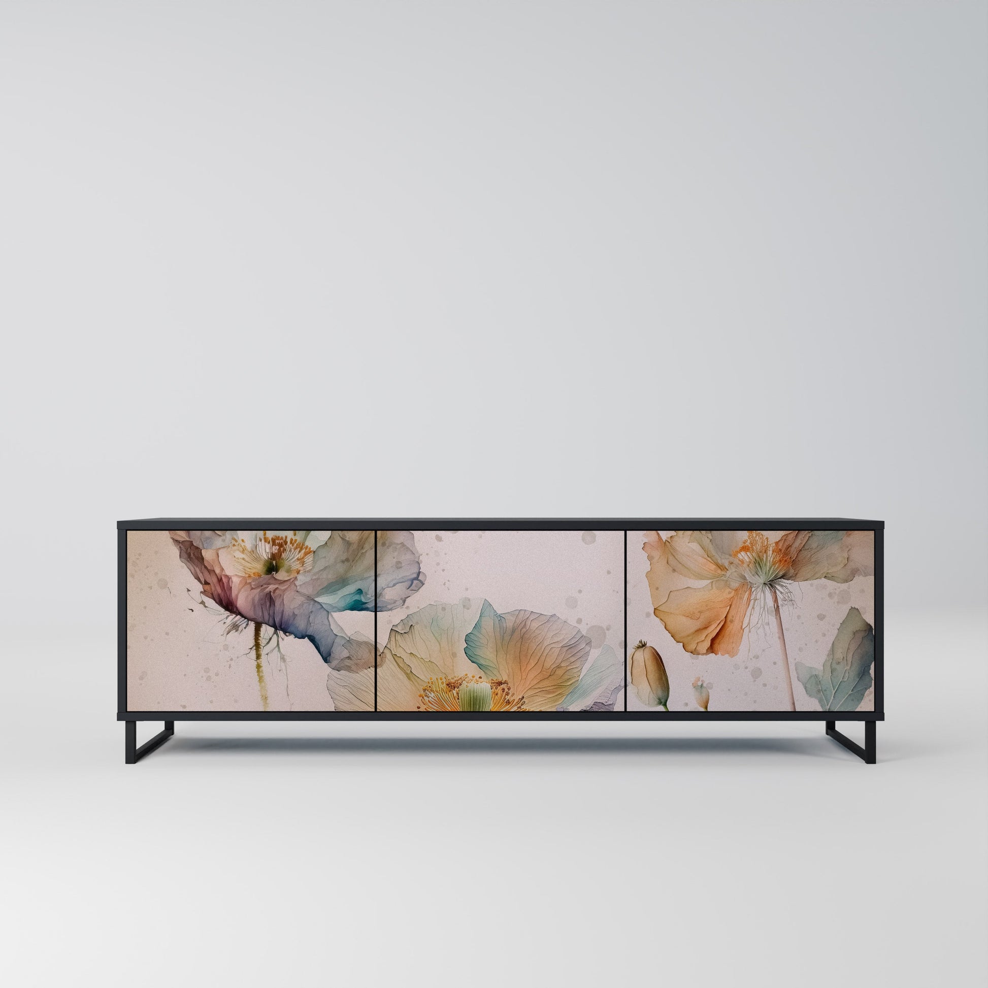 Meuble TV 3 portes SOFTEN POPPY finition noire
