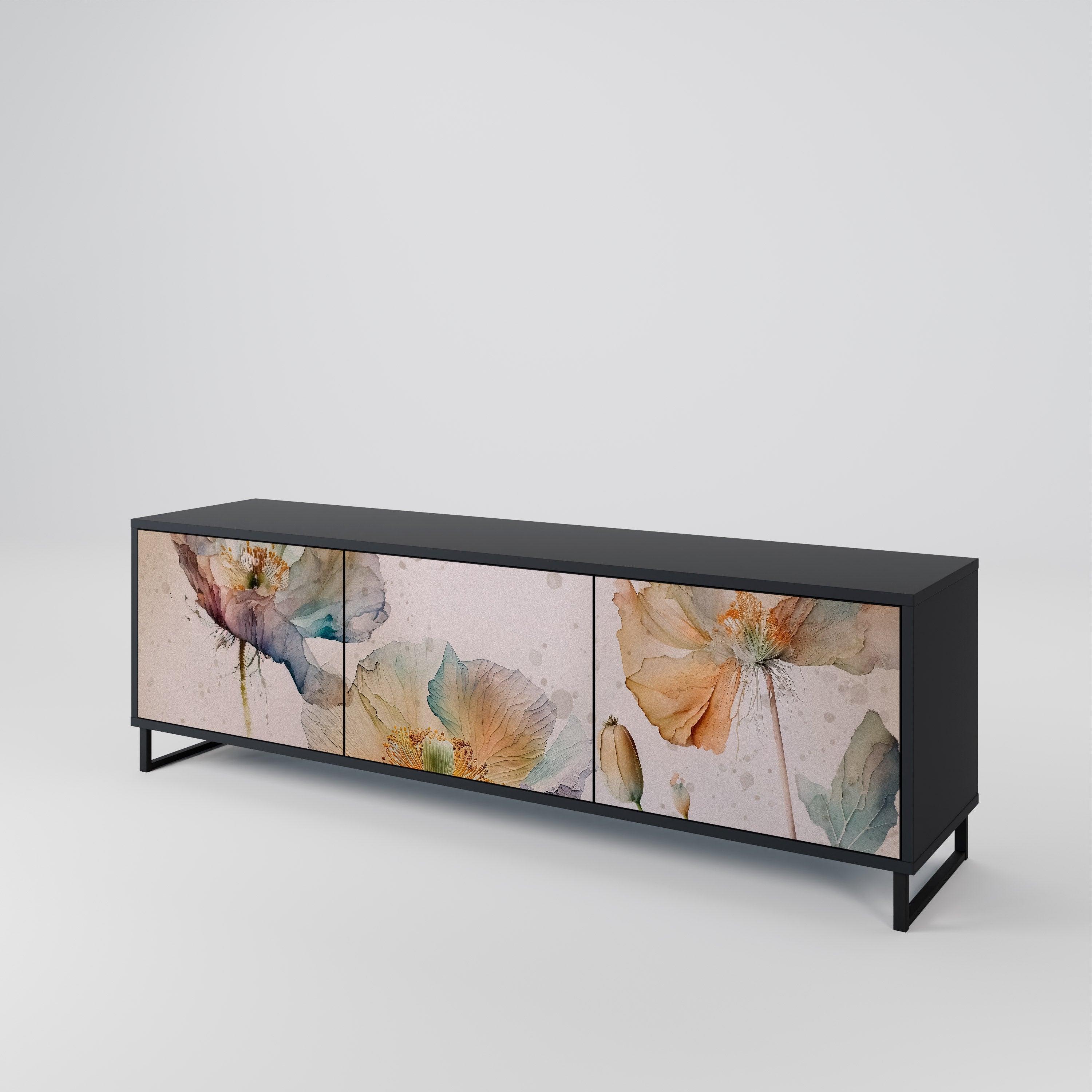 Meuble TV 3 portes SOFTEN POPPY finition noire