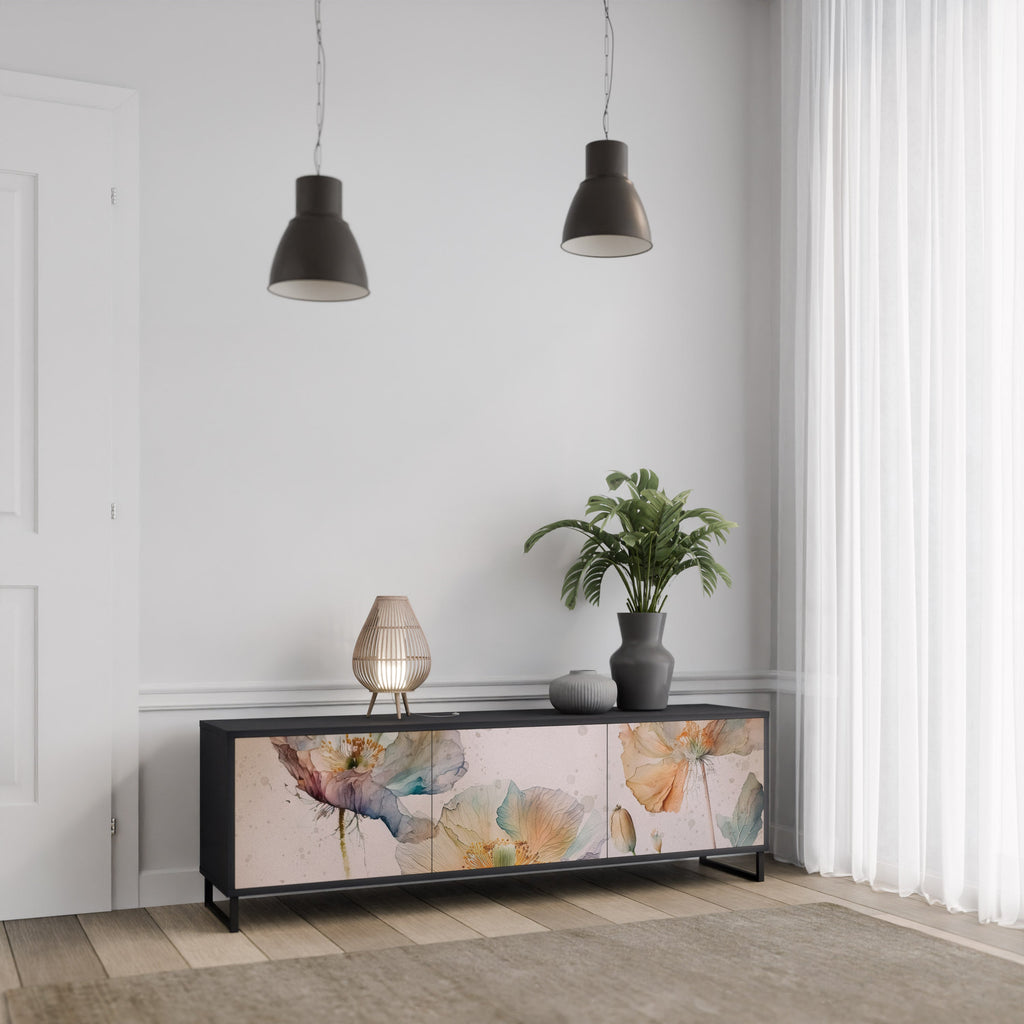 Meuble TV 3 portes SOFTEN POPPY finition noire