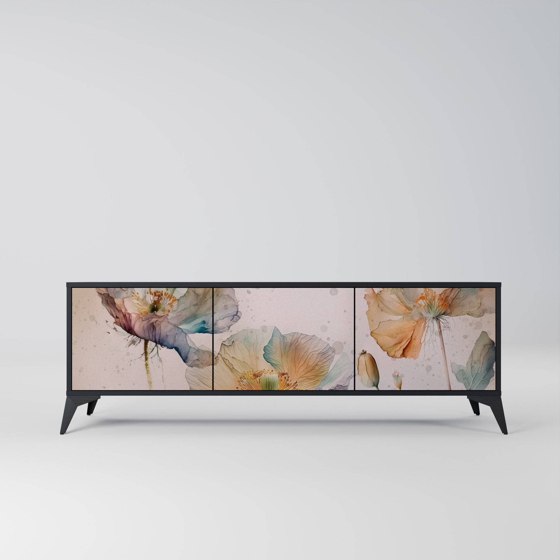 Meuble TV 3 portes SOFTEN POPPY finition noire