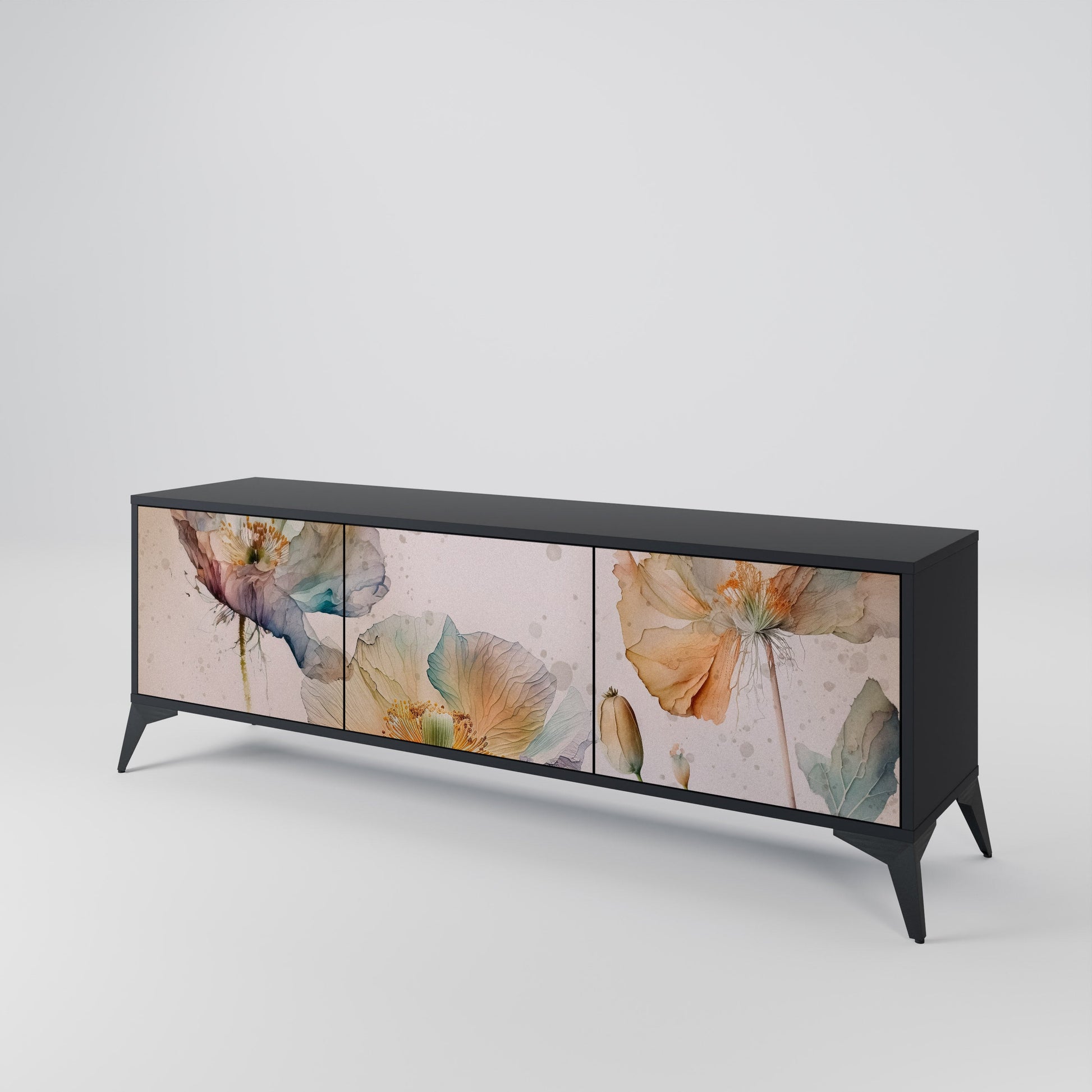 Meuble TV 3 portes SOFTEN POPPY finition noire