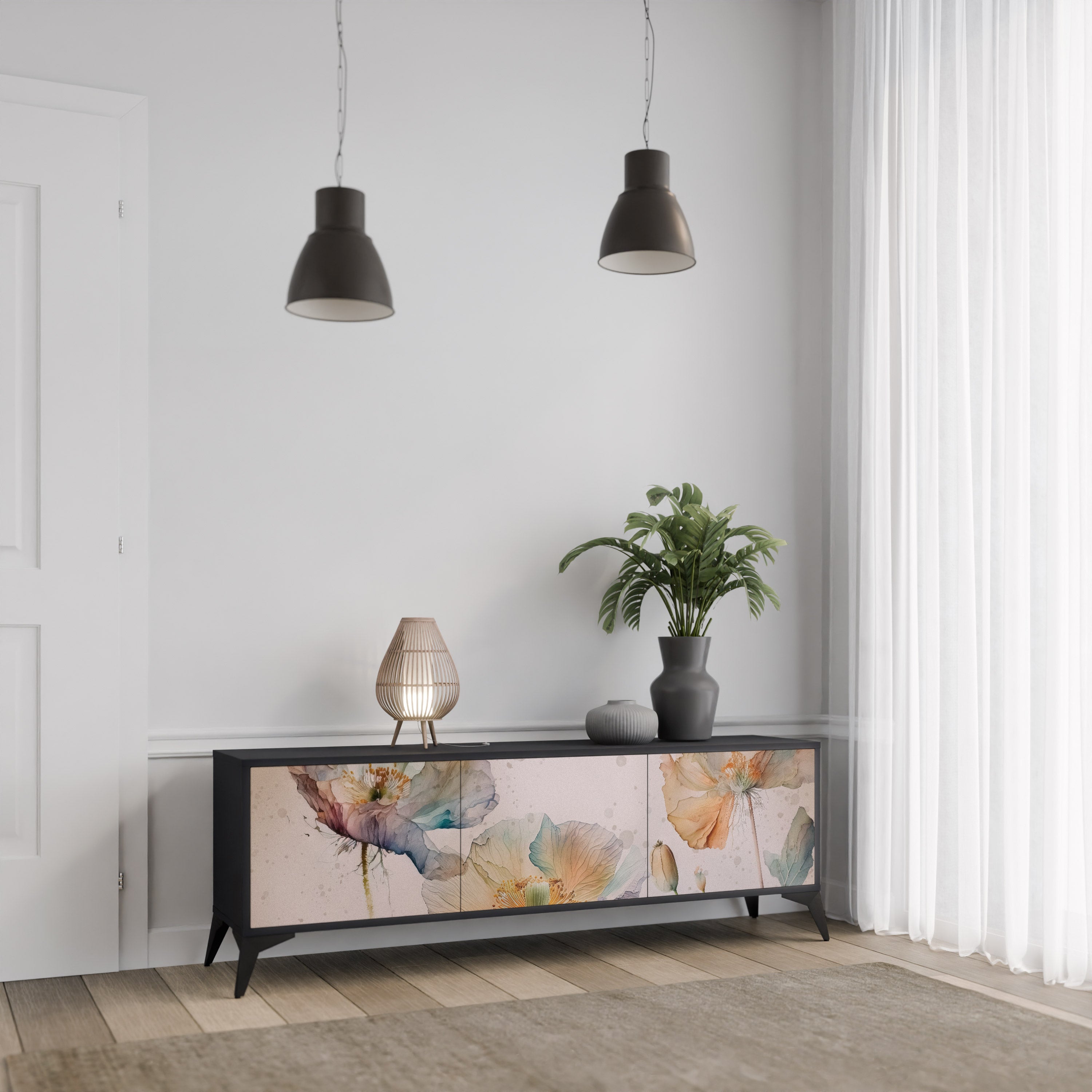 Meuble TV 3 portes SOFTEN POPPY finition noire