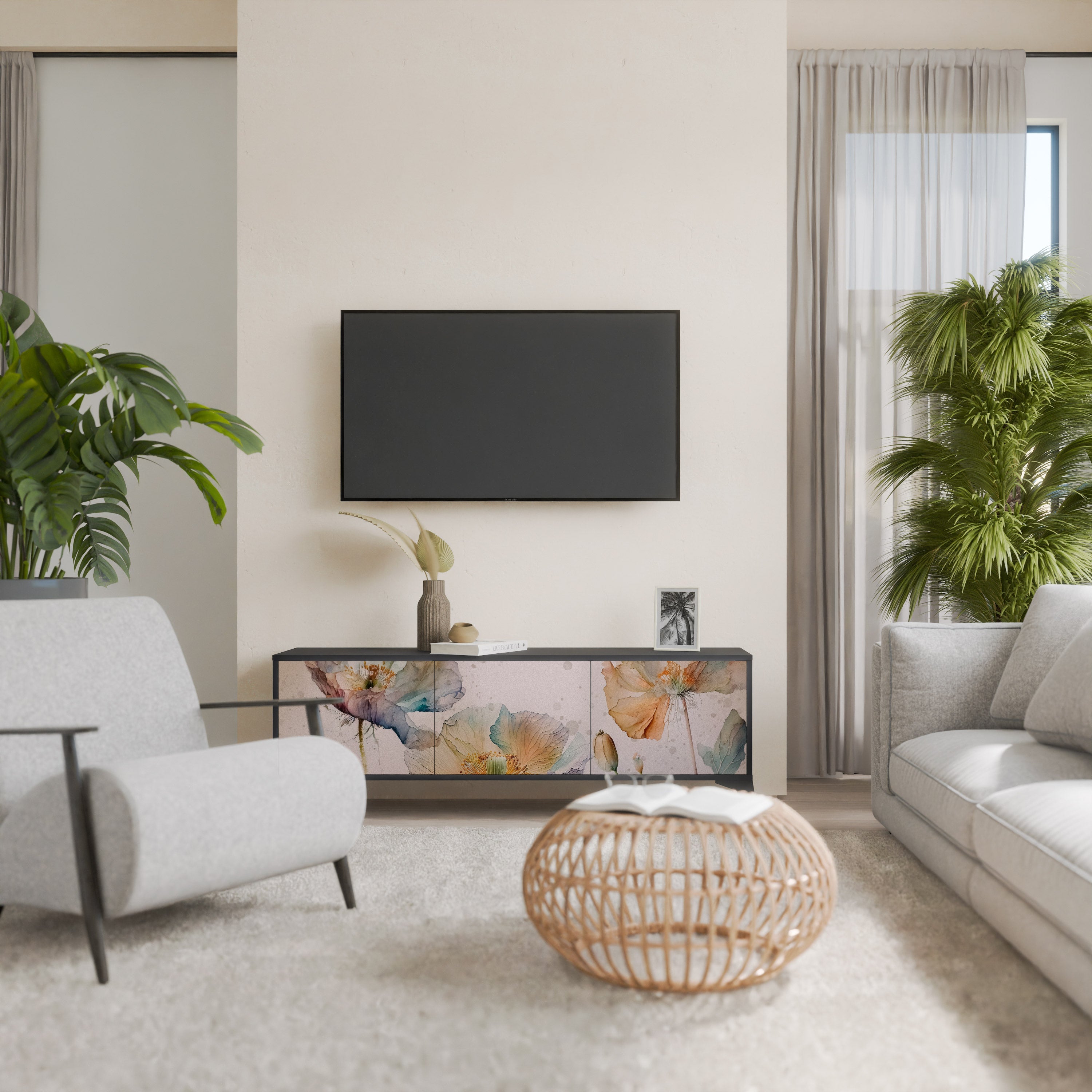 Meuble TV 3 portes SOFTEN POPPY finition noire