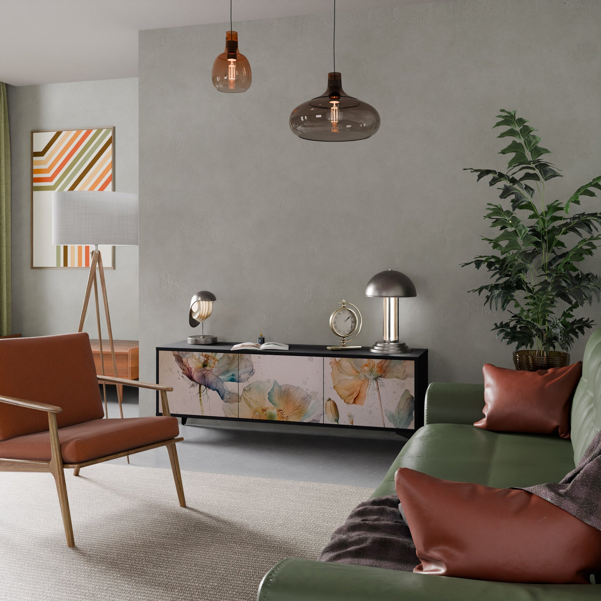 Meuble TV 3 portes SOFTEN POPPY finition noire