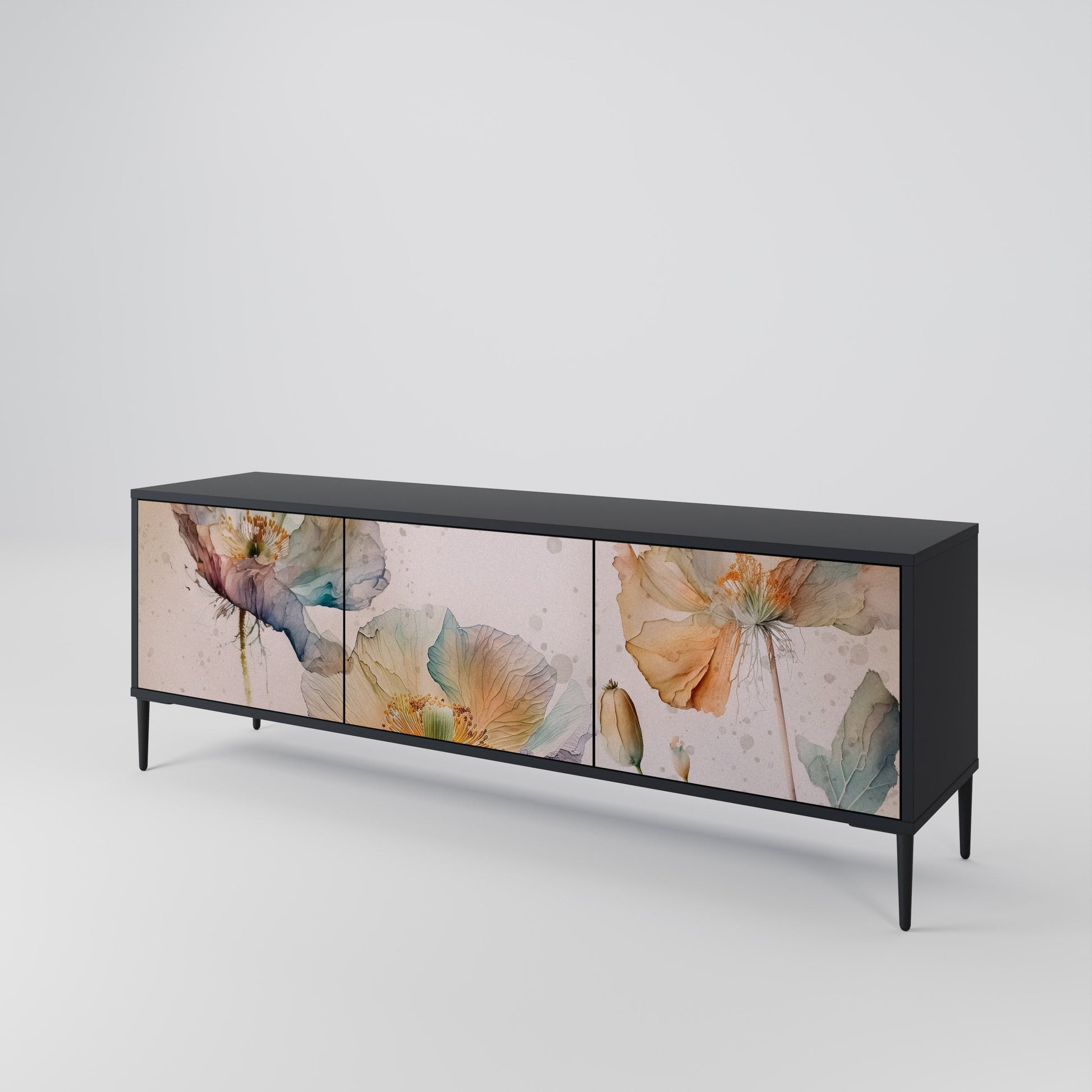Meuble TV 3 portes SOFTEN POPPY finition noire