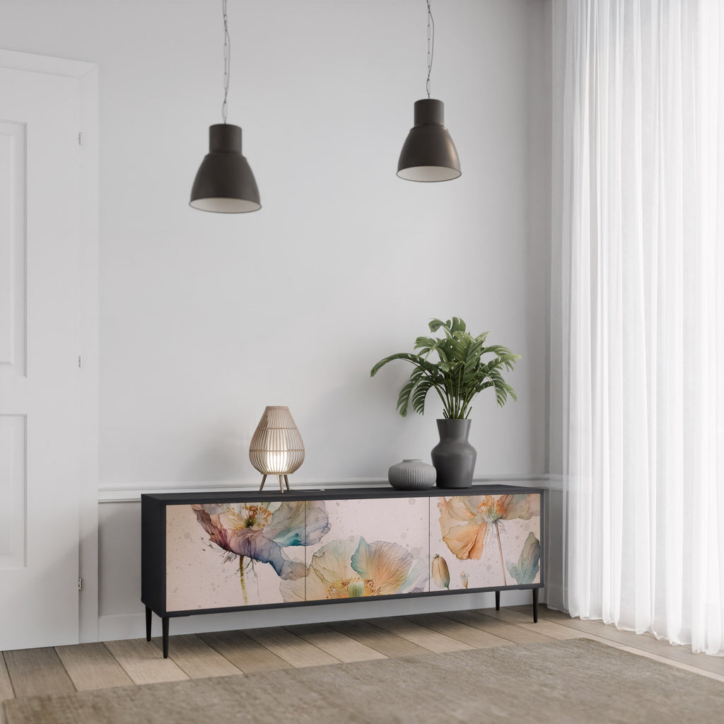 Meuble TV 3 portes SOFTEN POPPY finition noire