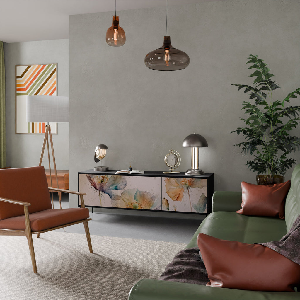 Meuble TV 3 portes SOFTEN POPPY finition noire