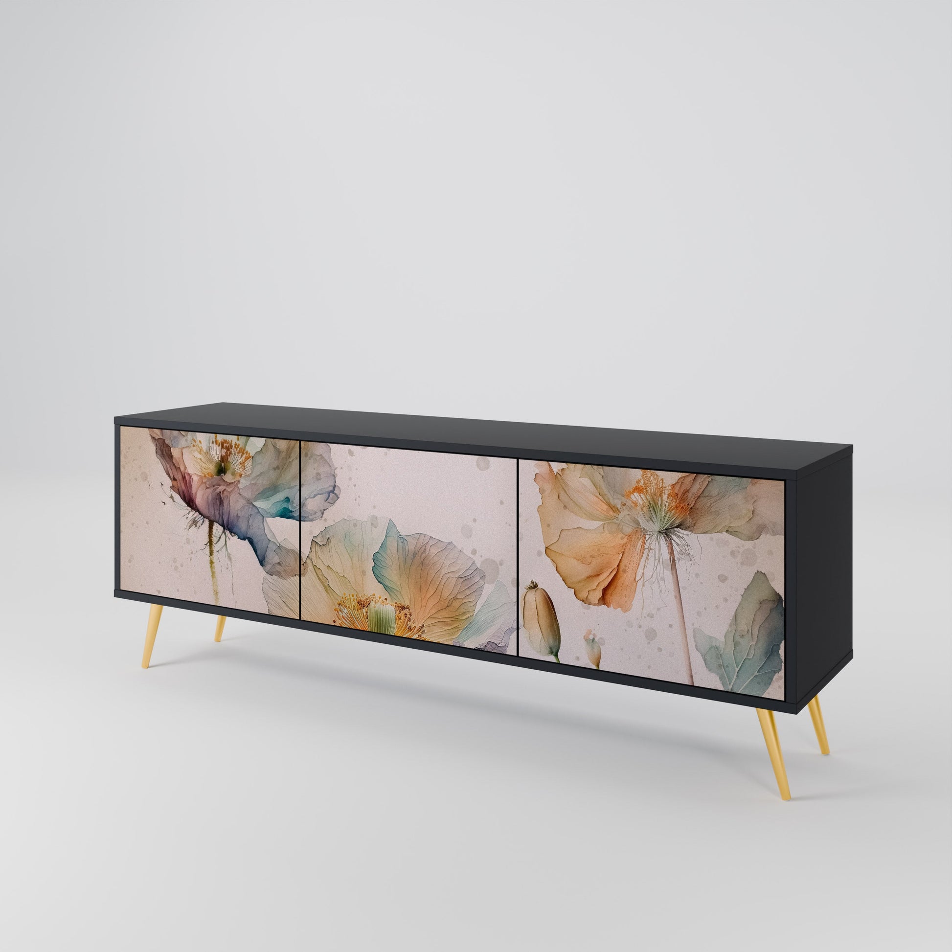 Meuble TV 3 portes SOFTEN POPPY finition noire