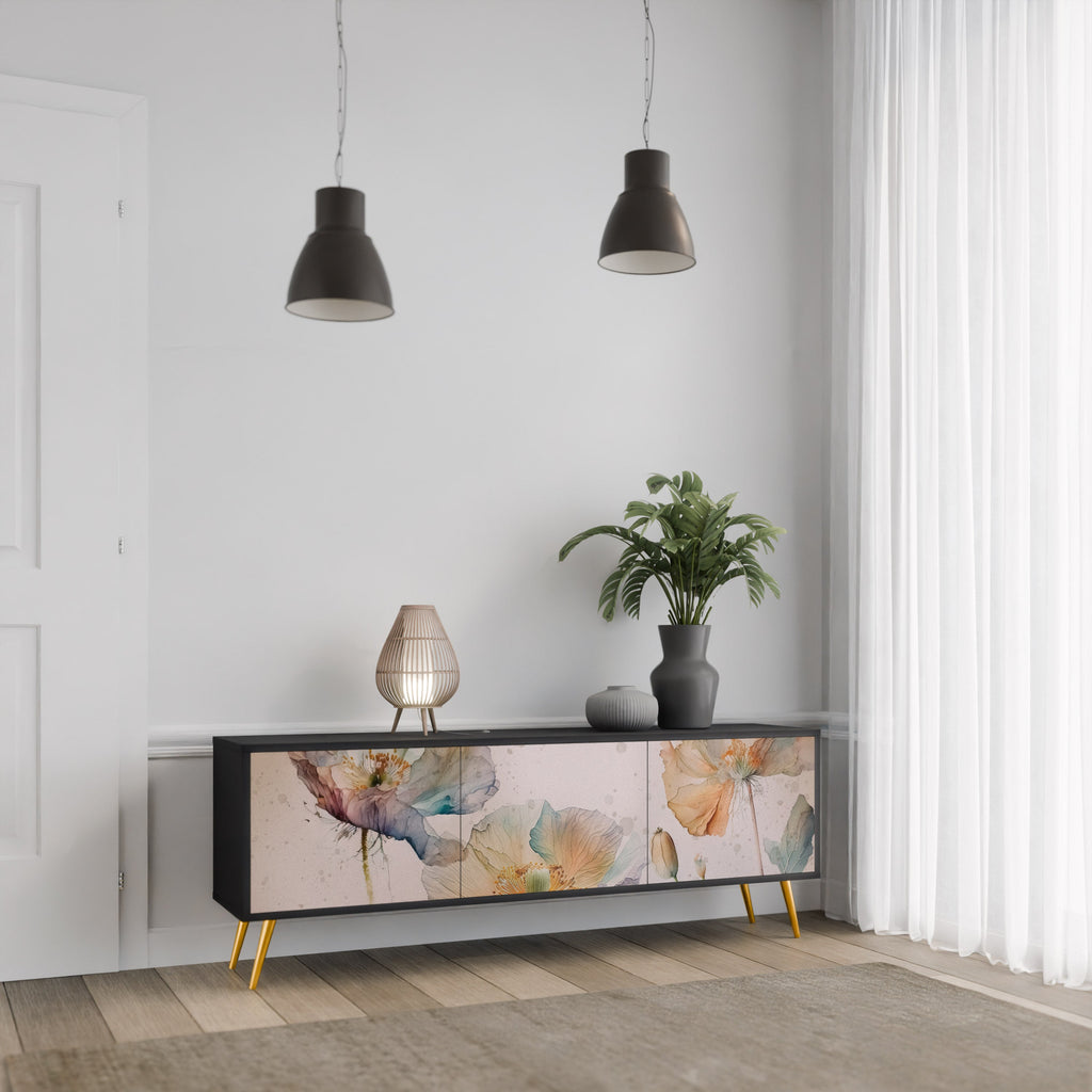 Meuble TV 3 portes SOFTEN POPPY finition noire