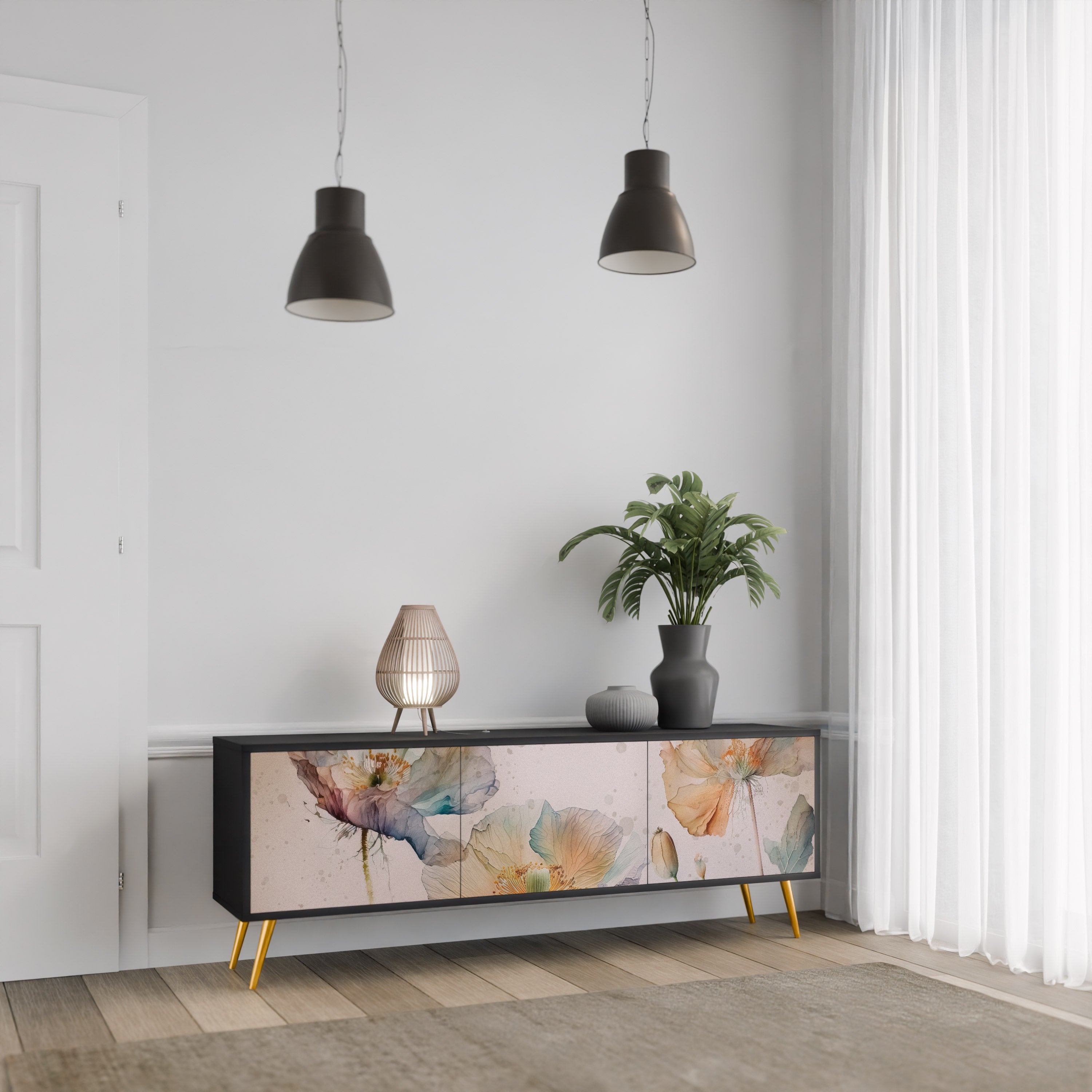 Meuble TV 3 portes SOFTEN POPPY finition noire