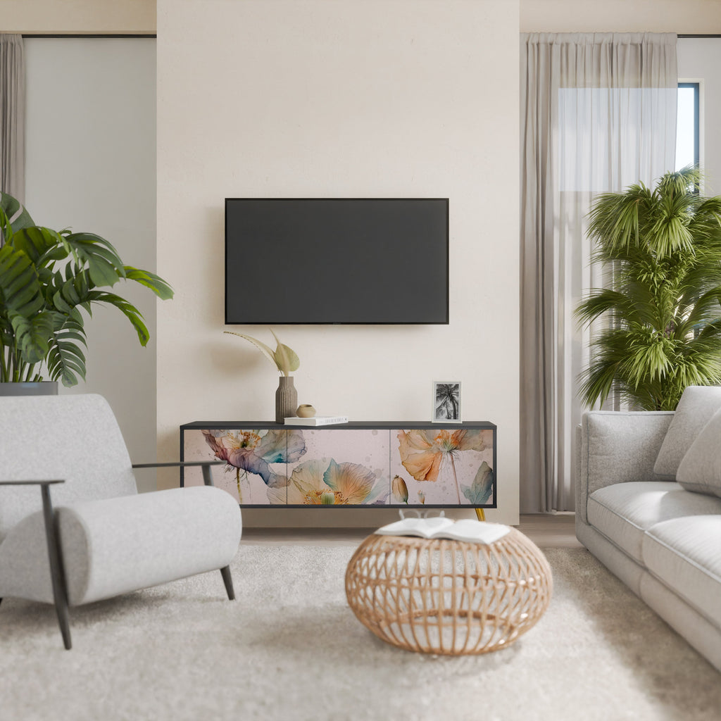 Meuble TV 3 portes SOFTEN POPPY finition noire