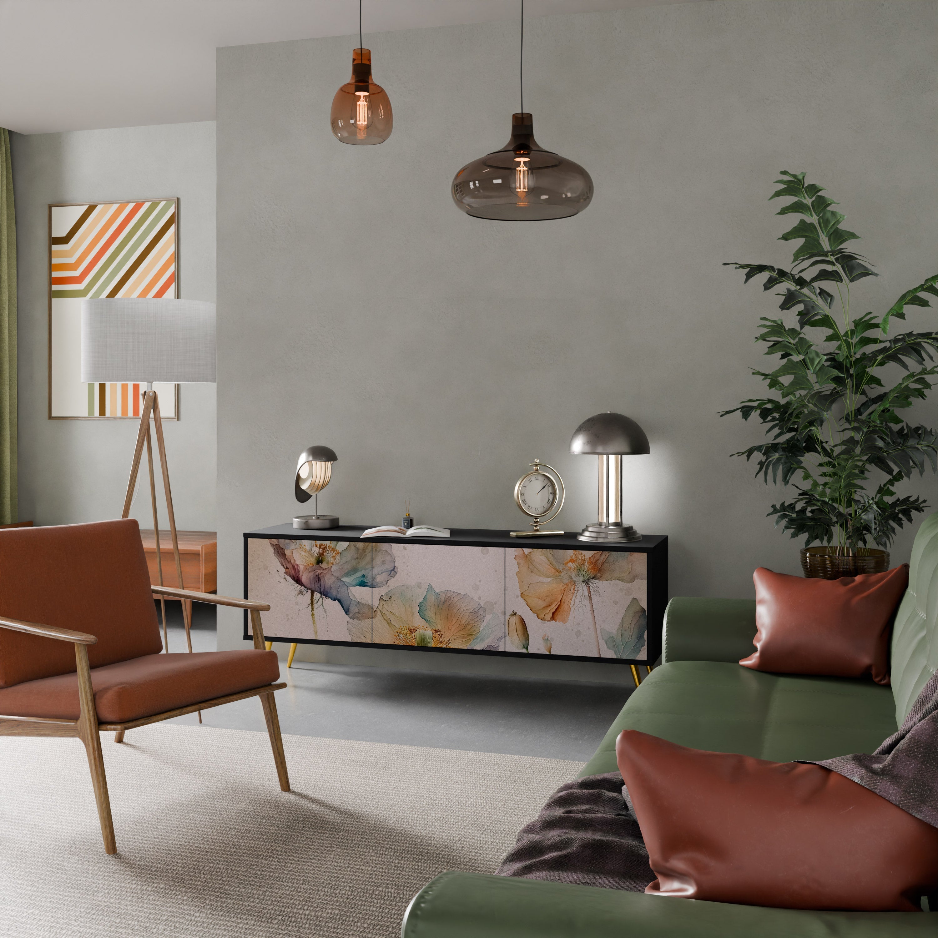 Meuble TV 3 portes SOFTEN POPPY finition noire