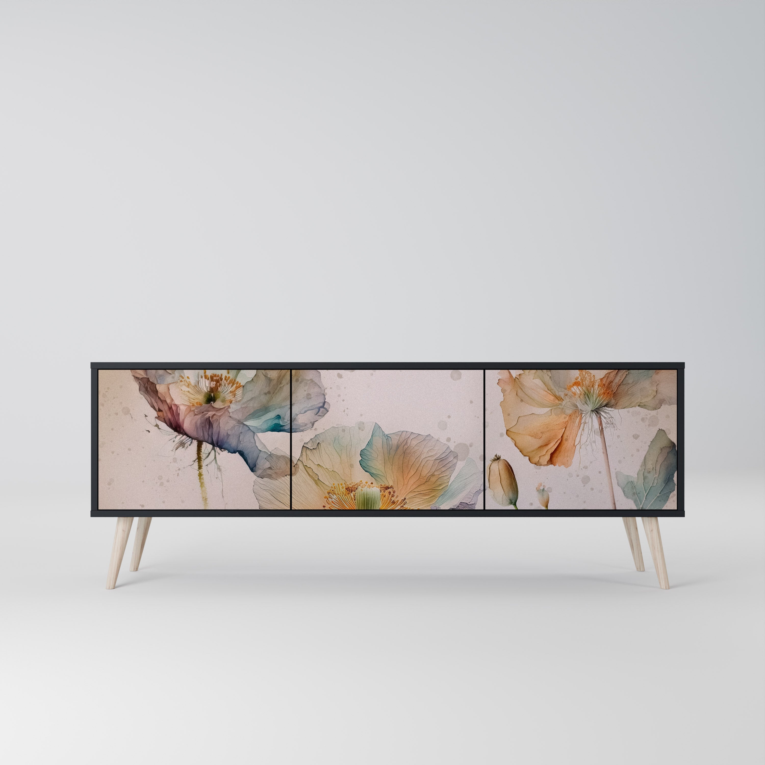 Meuble TV 3 portes SOFTEN POPPY finition noire